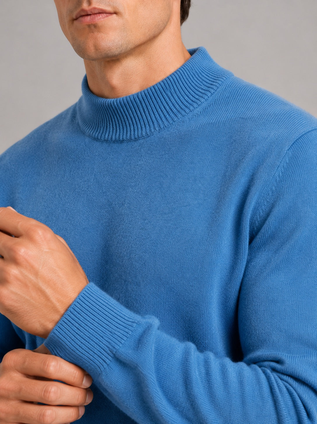 Men’s 100% Wool Mock Neck Jumper Warm Solid Colour Autumn Winter Pullover for Business Casual and Everyday Wear
