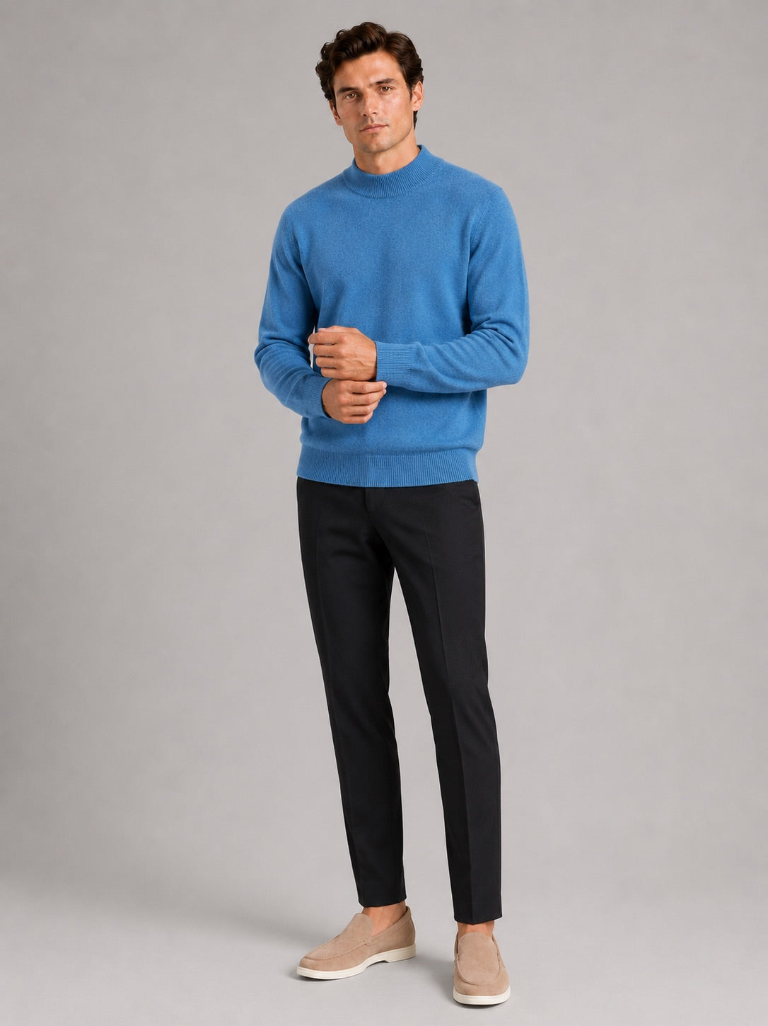 Men’s 100% Wool Mock Neck Jumper Warm Solid Colour Autumn Winter Pullover for Business Casual and Everyday Wear