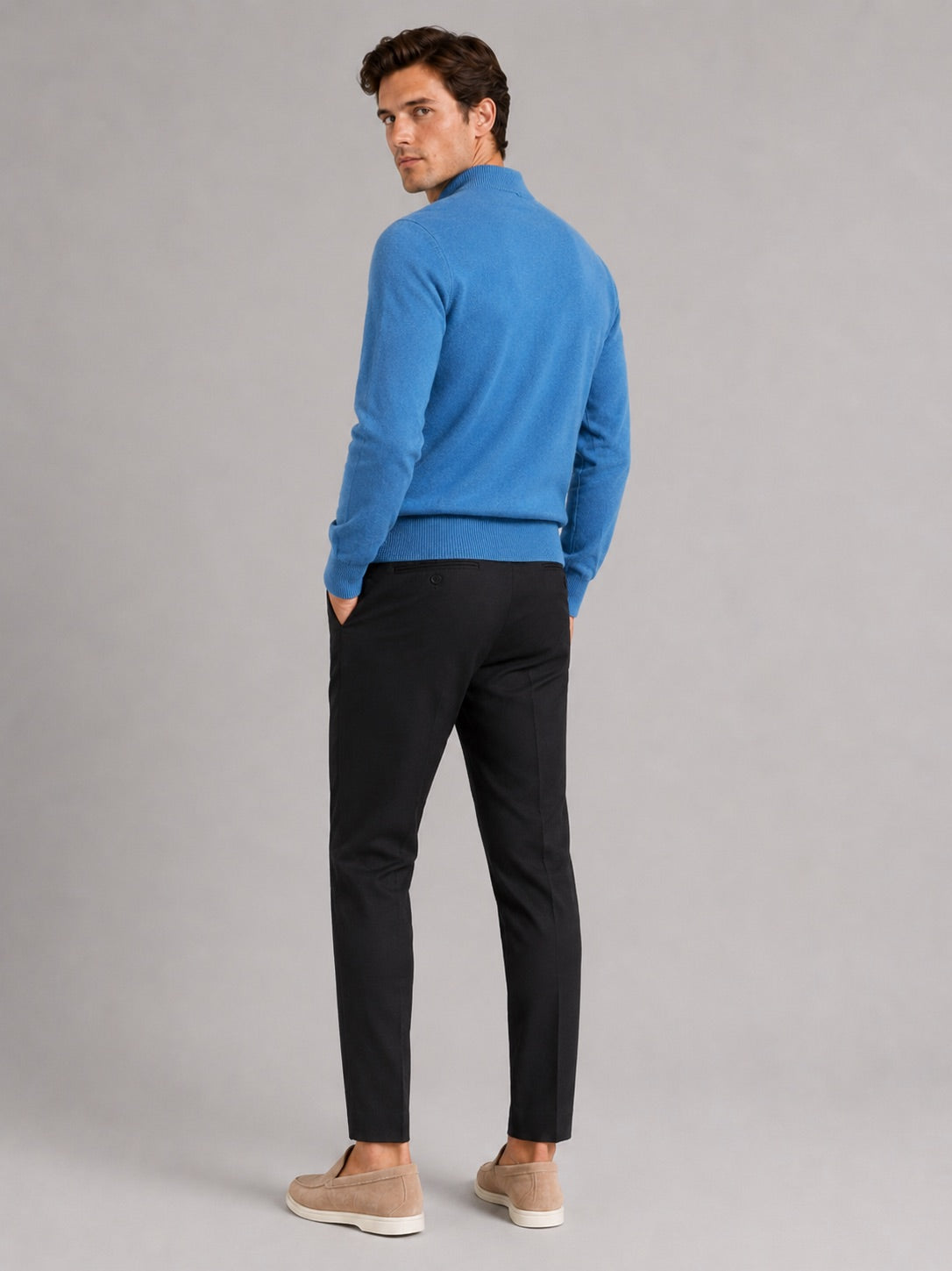 Men’s 100% Wool Mock Neck Jumper Warm Solid Colour Autumn Winter Pullover for Business Casual and Everyday Wear
