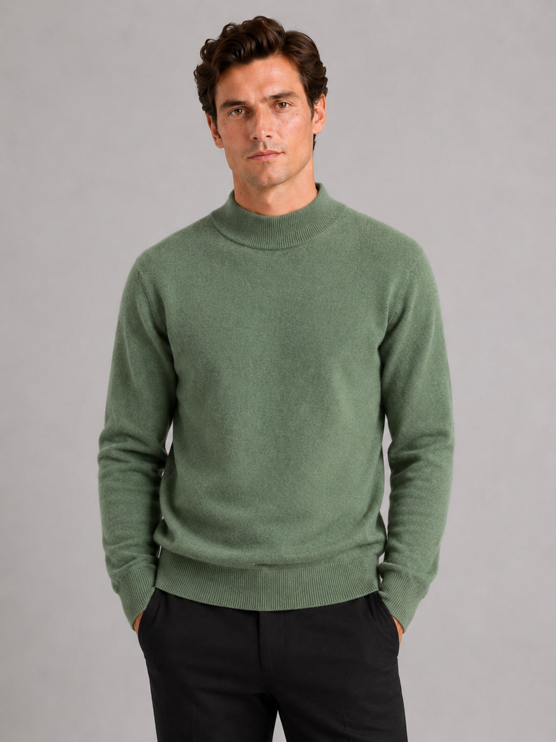 Men’s 100% Wool Mock Neck Jumper Warm Solid Colour Autumn Winter Pullover for Business Casual and Everyday Wear