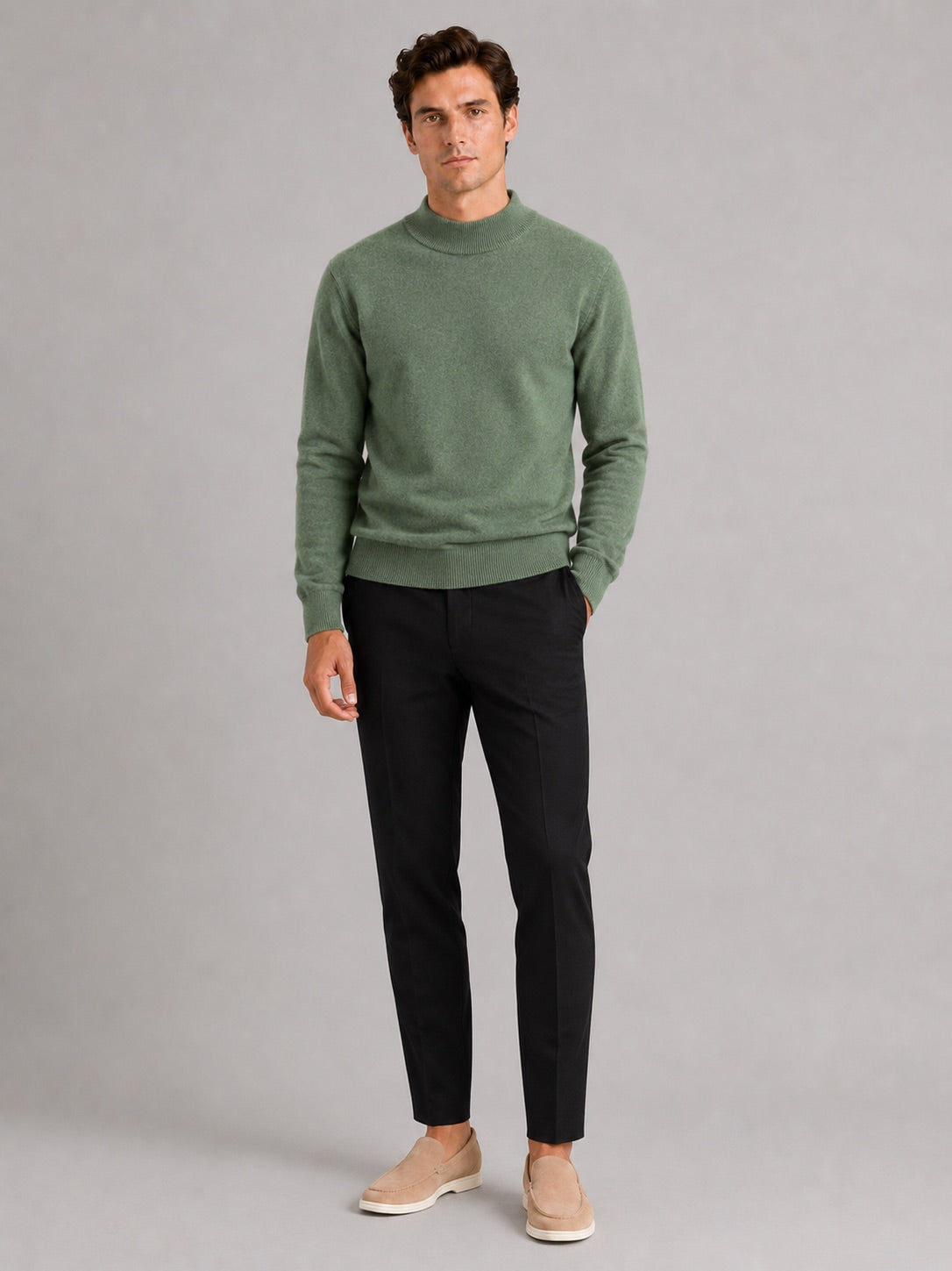 Men’s 100% Wool Mock Neck Jumper Warm Solid Colour Autumn Winter Pullover for Business Casual and Everyday Wear