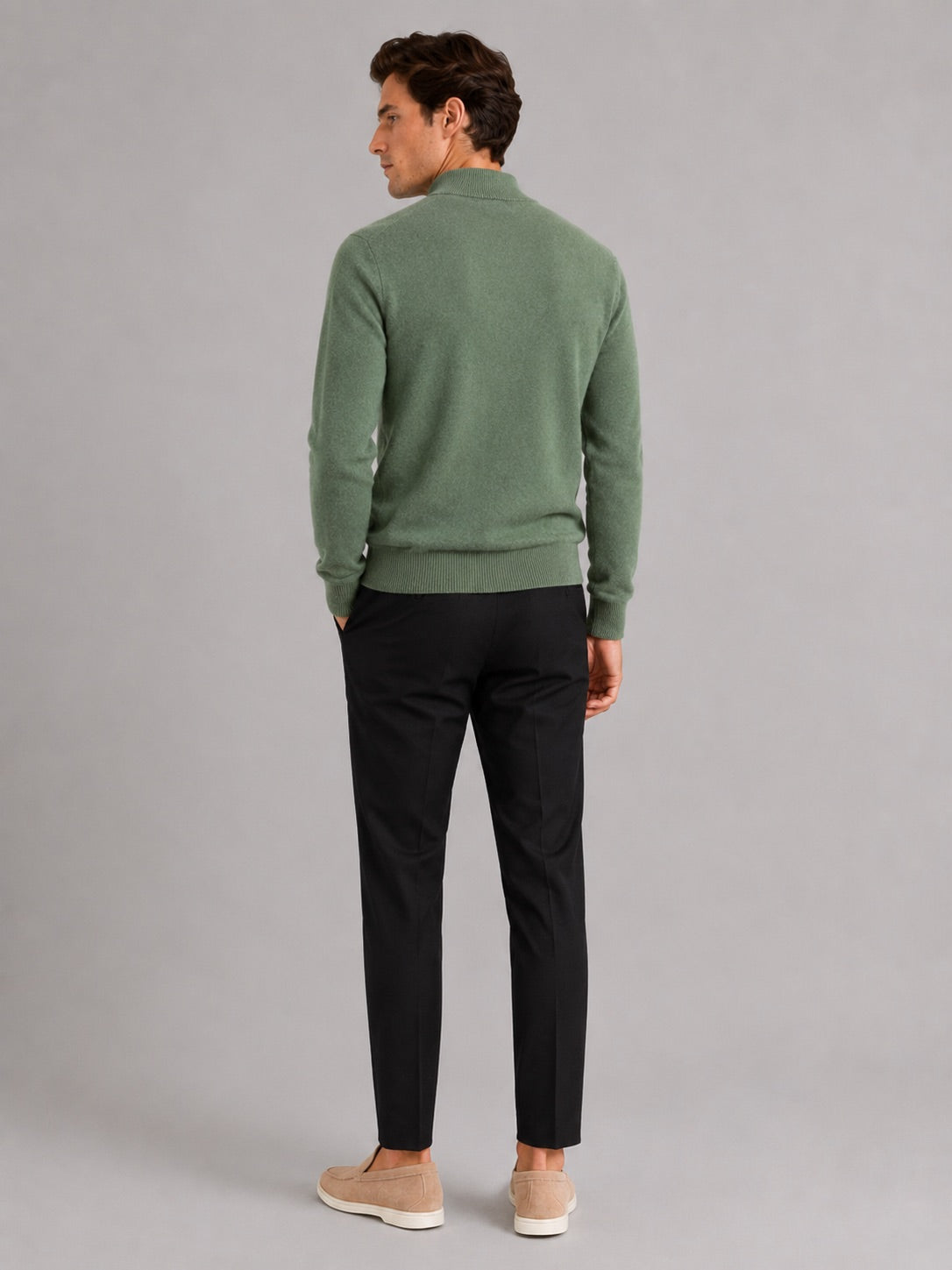 Men’s 100% Wool Mock Neck Jumper Warm Solid Colour Autumn Winter Pullover for Business Casual and Everyday Wear