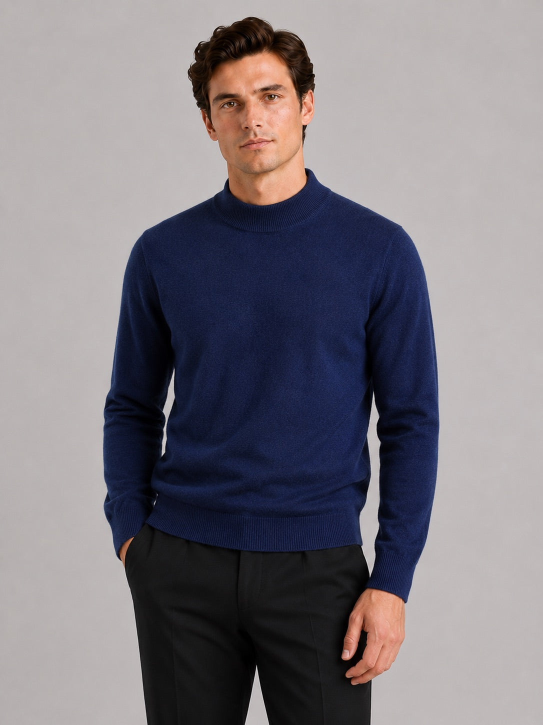 Men’s 100% Wool Mock Neck Jumper Warm Solid Colour Autumn Winter Pullover for Business Casual and Everyday Wear