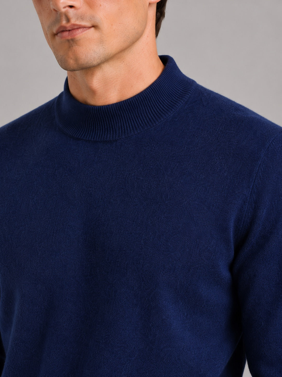 Men’s 100% Wool Mock Neck Jumper Warm Solid Colour Autumn Winter Pullover for Business Casual and Everyday Wear