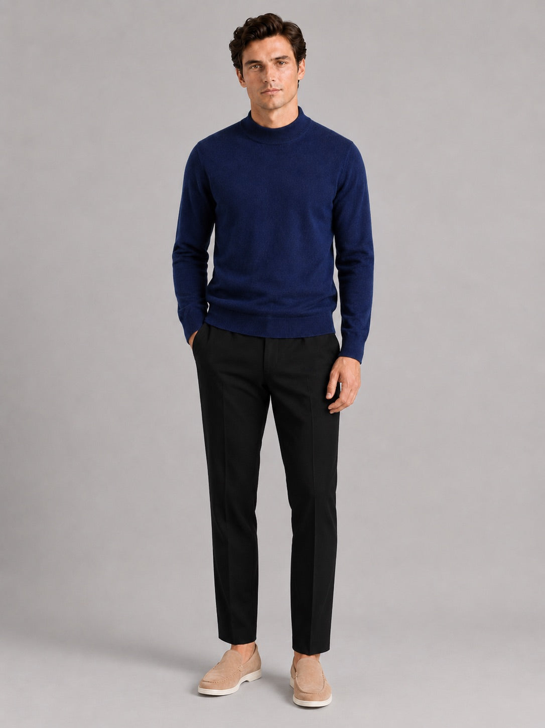 Men’s 100% Wool Mock Neck Jumper Warm Solid Colour Autumn Winter Pullover for Business Casual and Everyday Wear