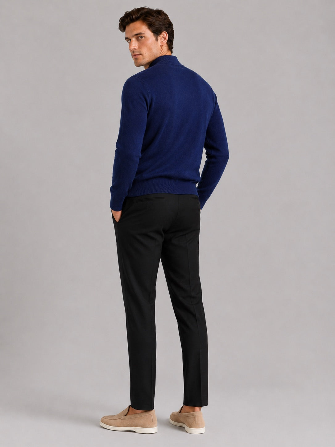 Men’s 100% Wool Mock Neck Jumper Warm Solid Colour Autumn Winter Pullover for Business Casual and Everyday Wear