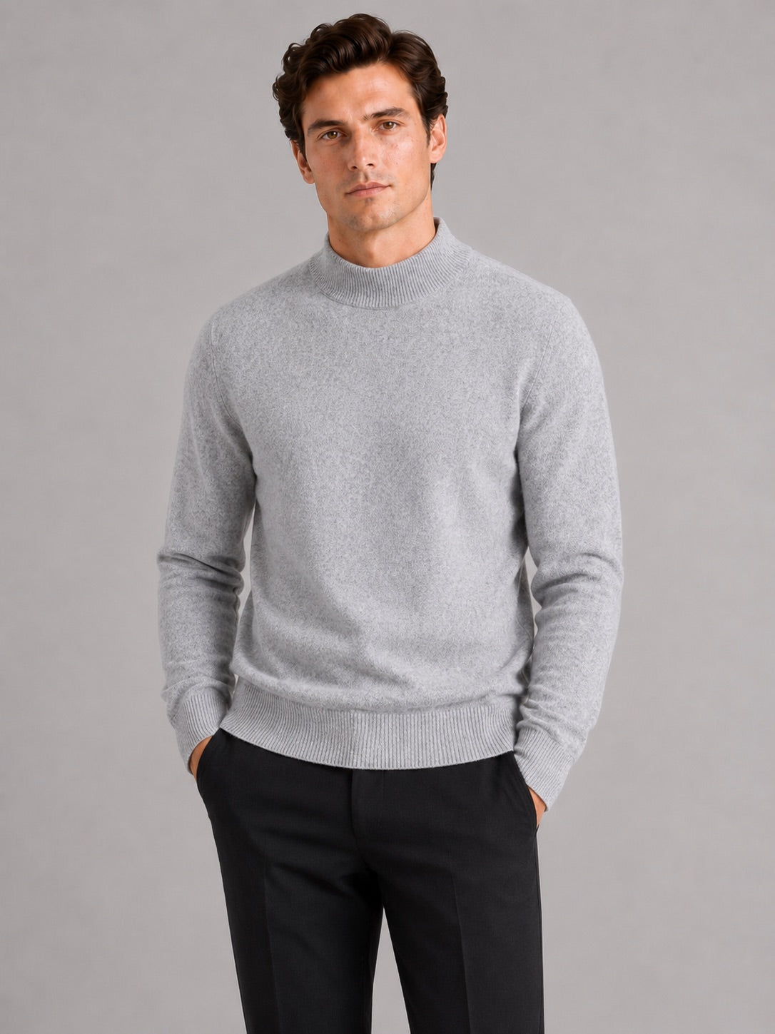 Men’s 100% Wool Mock Neck Jumper Warm Solid Colour Autumn Winter Pullover for Business Casual and Everyday Wear
