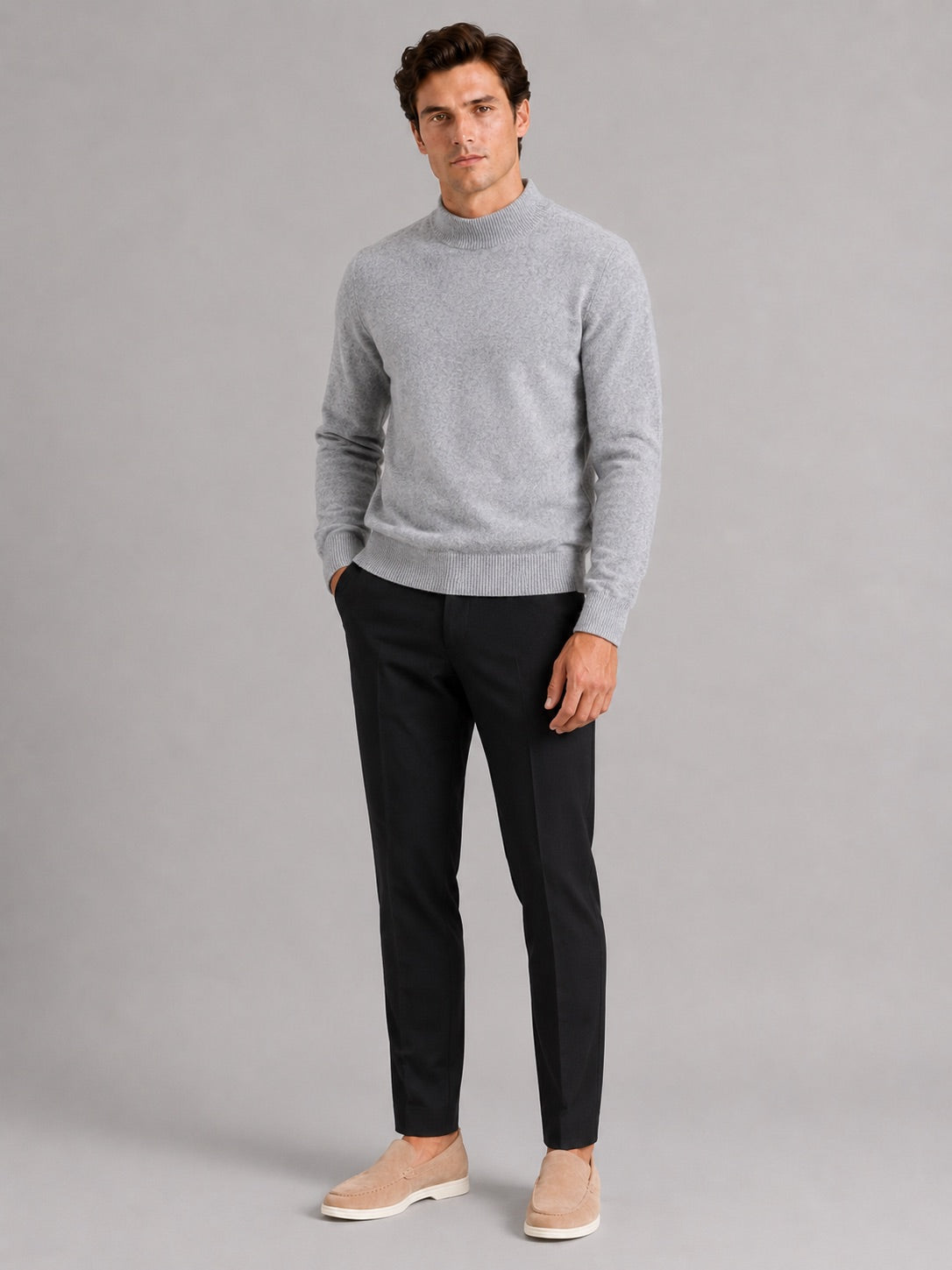 Men’s 100% Wool Mock Neck Jumper Warm Solid Colour Autumn Winter Pullover for Business Casual and Everyday Wear