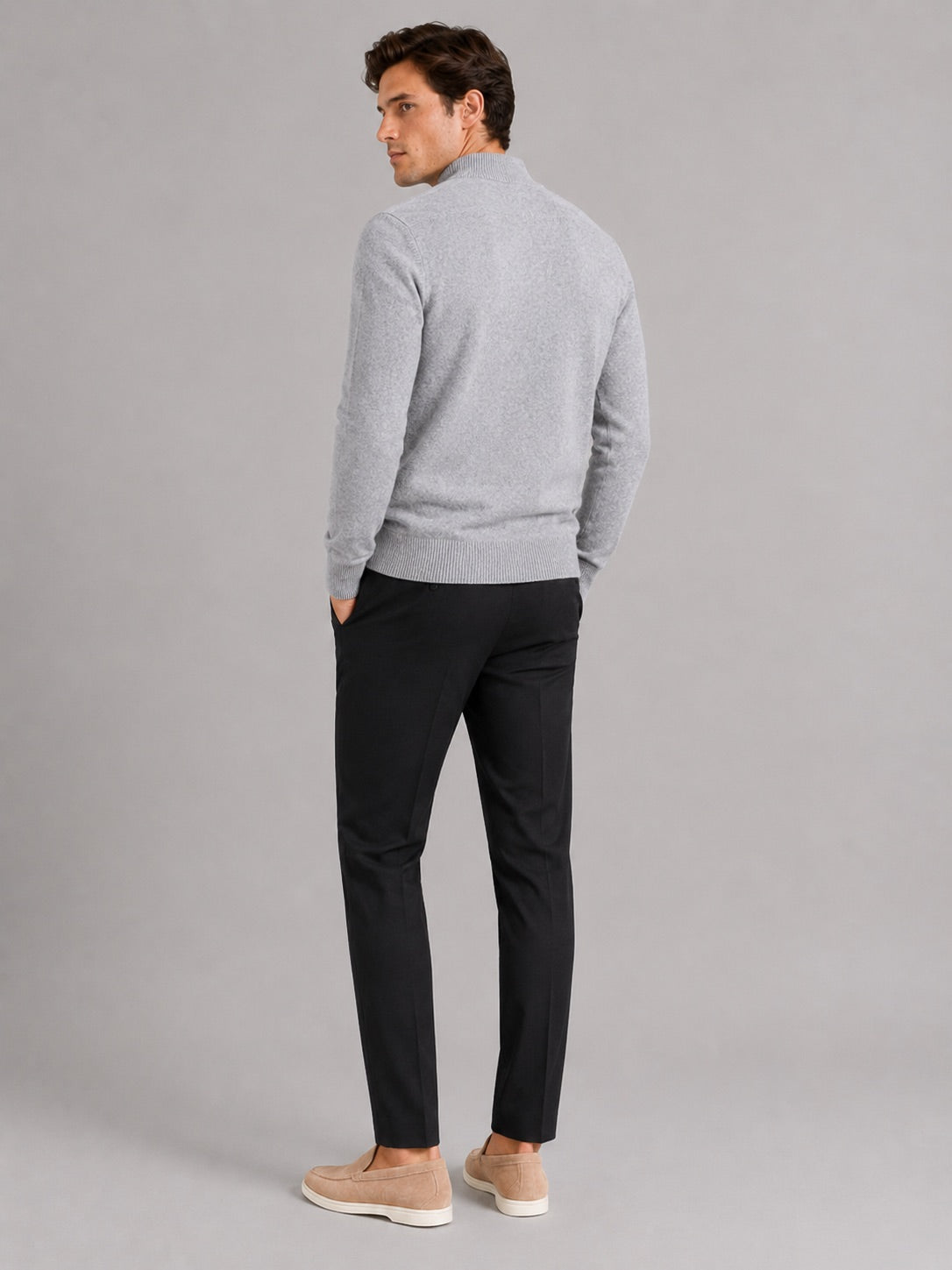 Men’s 100% Wool Mock Neck Jumper Warm Solid Colour Autumn Winter Pullover for Business Casual and Everyday Wear