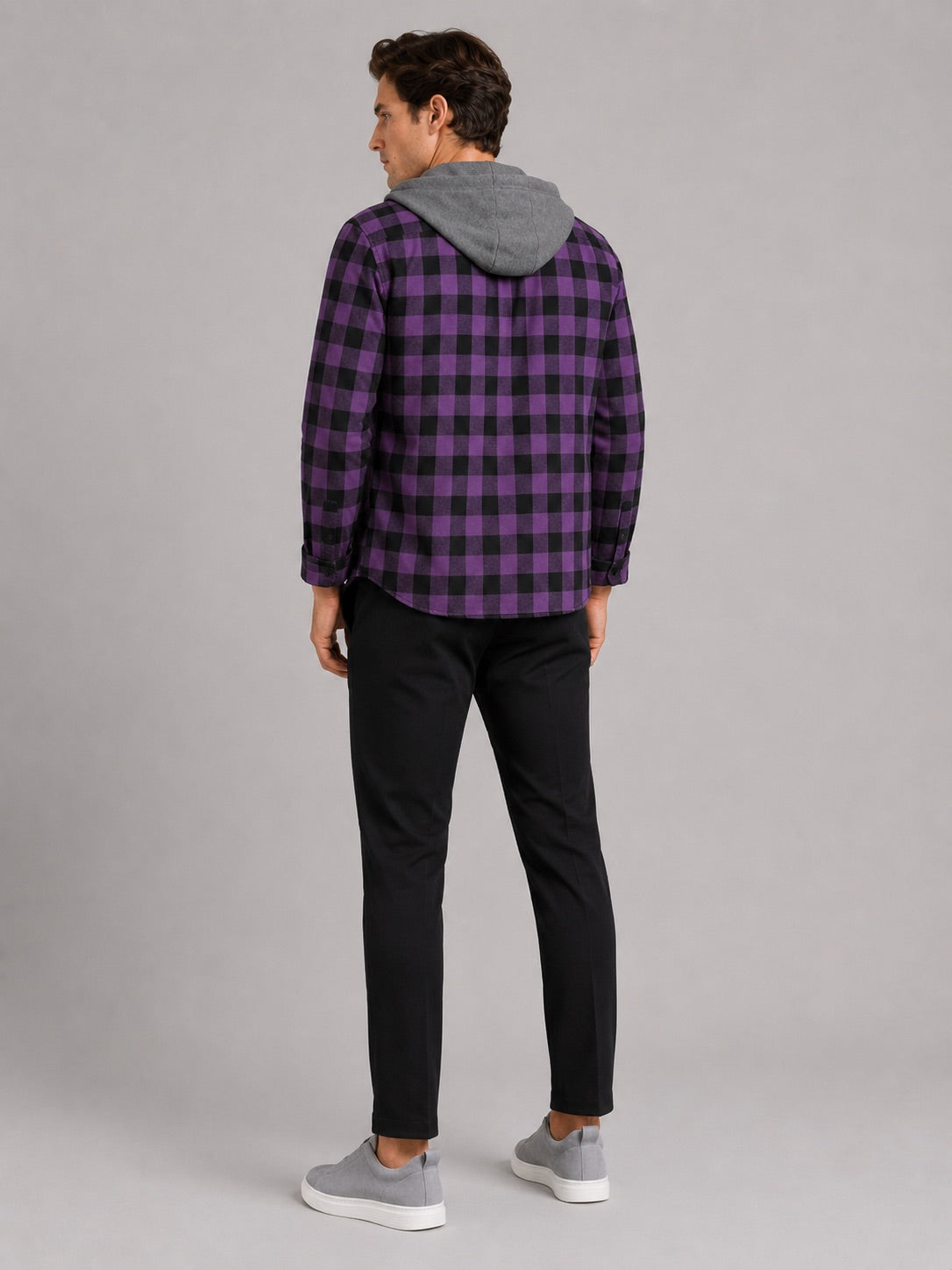 Men’s Check Hooded Flannel Autumn Jacket Long Sleeve Button-Down Flannel for Autumn Casual Steetwear and Outdoor Wear
