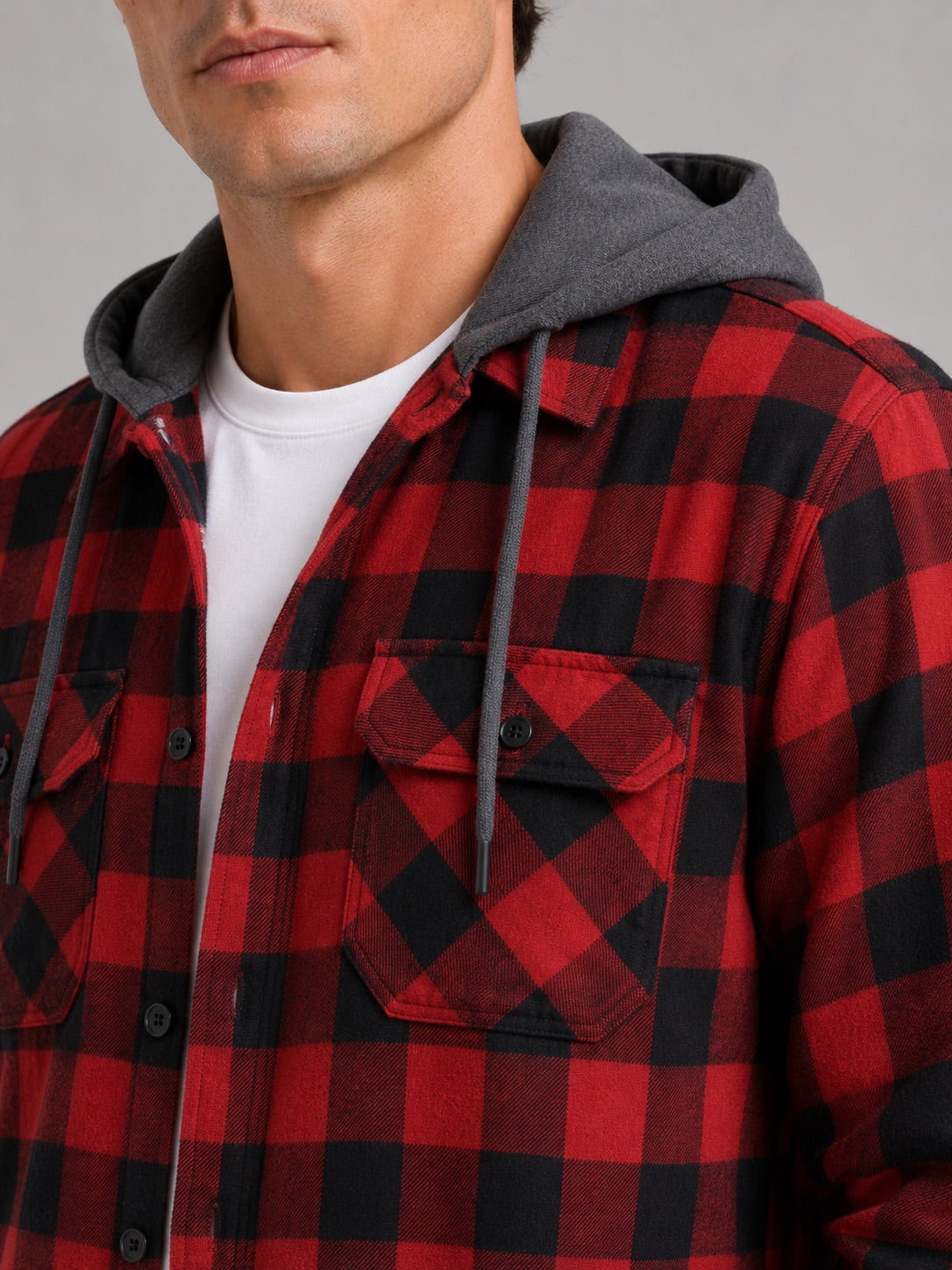 Men’s Check Hooded Flannel Autumn Jacket Long Sleeve Button-Down Flannel for Autumn Casual Steetwear and Outdoor Wear