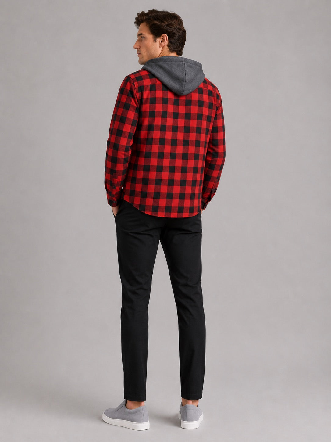 Men’s Check Hooded Flannel Autumn Jacket Long Sleeve Button-Down Flannel for Autumn Casual Steetwear and Outdoor Wear