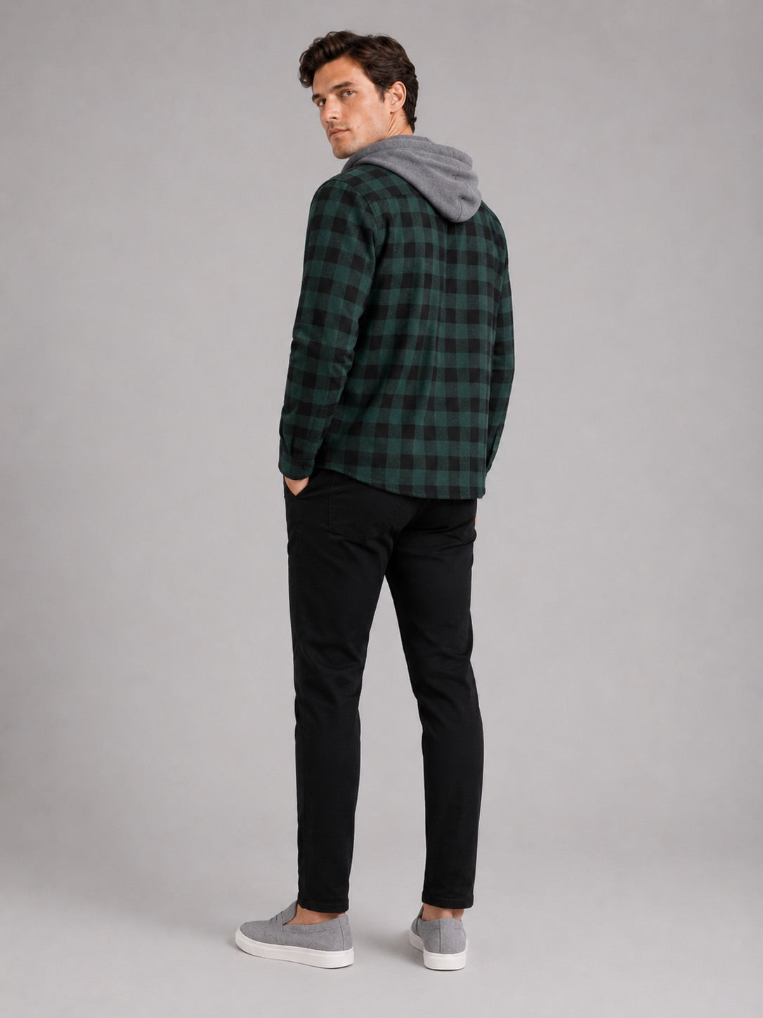 Men’s Check Hooded Flannel Autumn Jacket Long Sleeve Button-Down Flannel for Autumn Casual Steetwear and Outdoor Wear