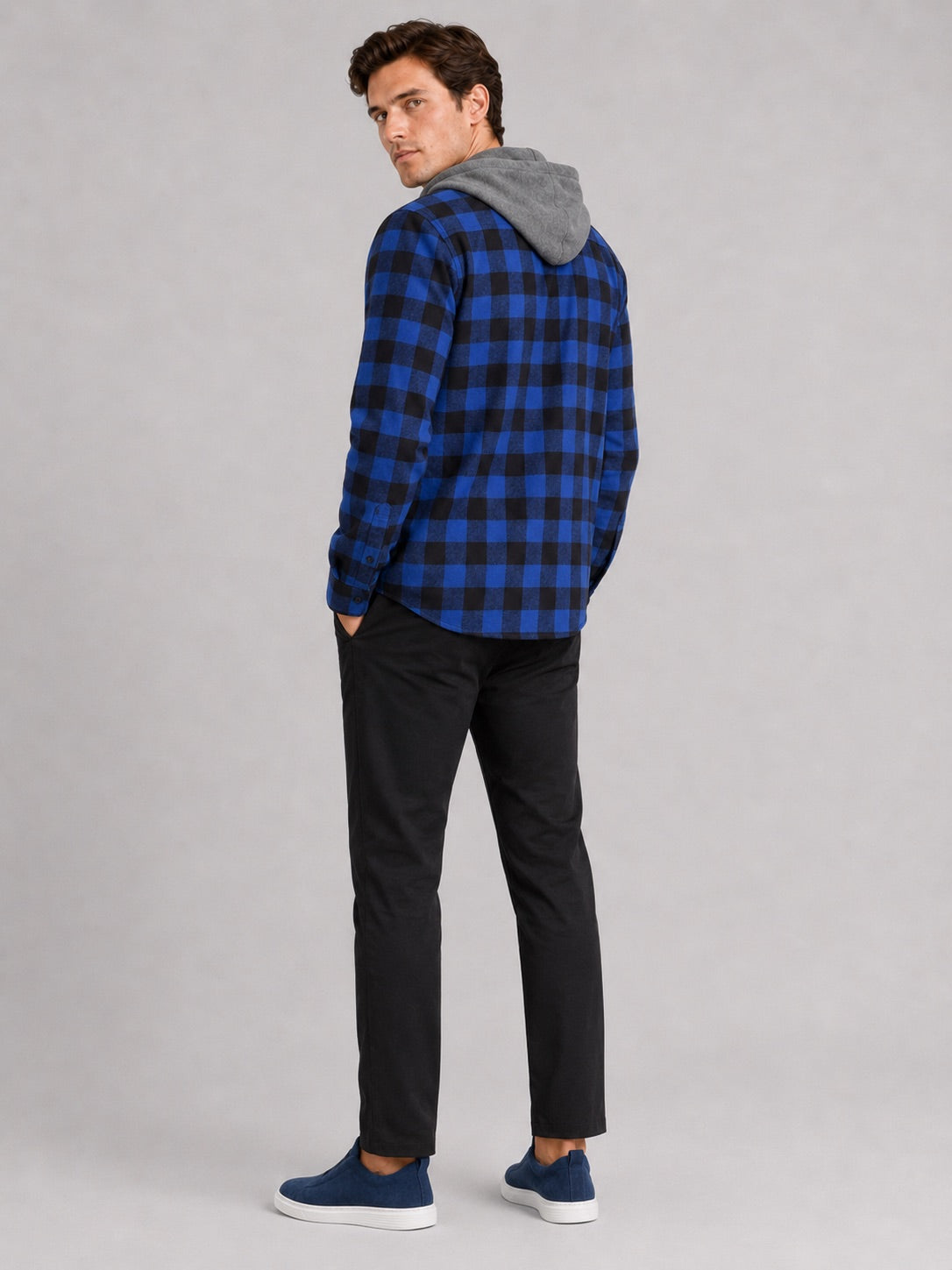 Men’s Check Hooded Flannel Autumn Jacket Long Sleeve Button-Down Flannel for Autumn Casual Steetwear and Outdoor Wear