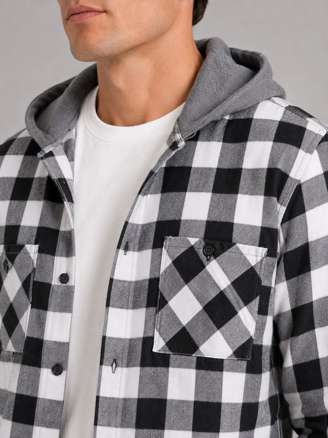 Men’s Check Hooded Flannel Autumn Jacket Long Sleeve Button-Down Flannel for Autumn Casual Steetwear and Outdoor Wear