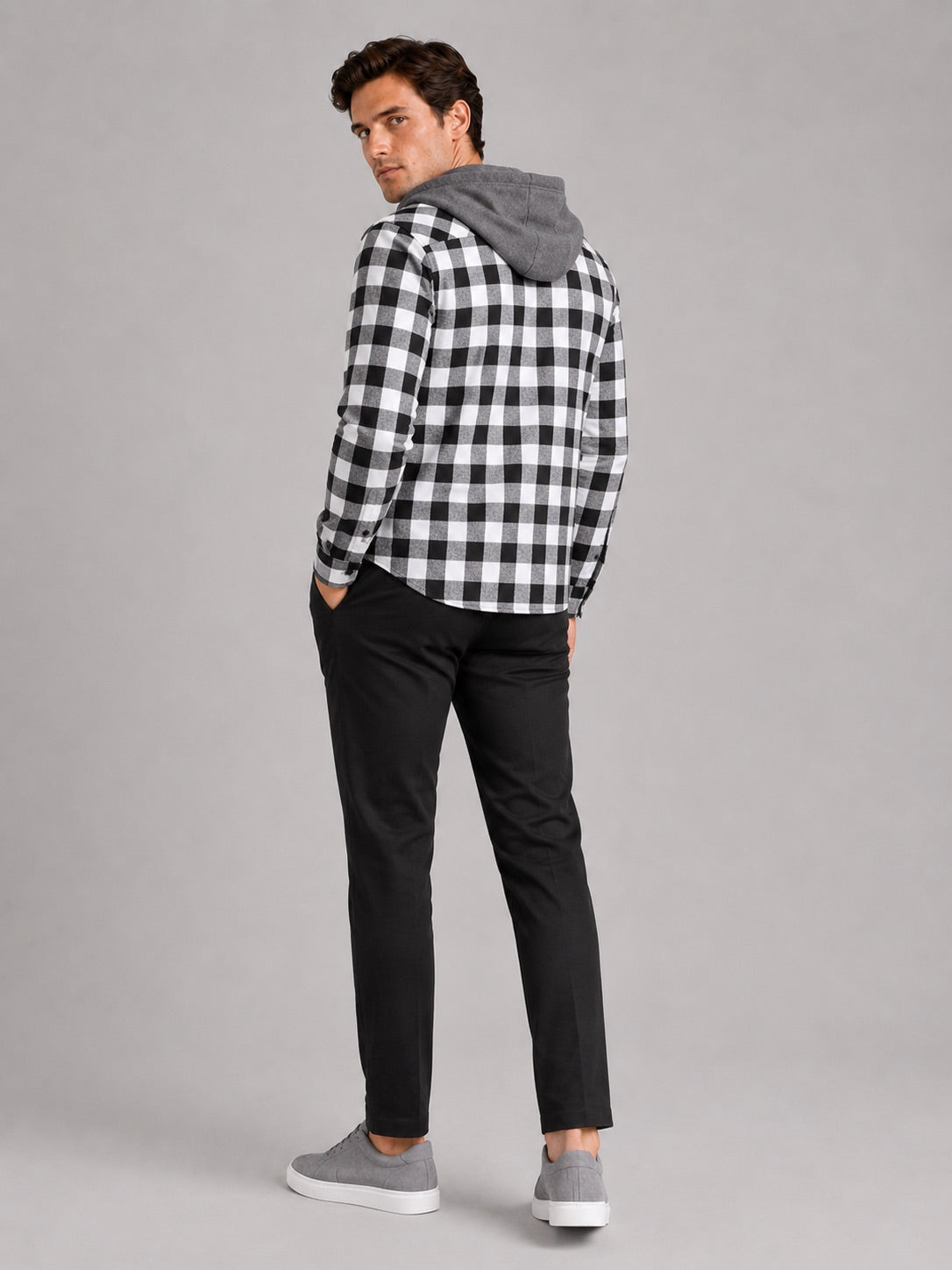 Men’s Check Hooded Flannel Autumn Jacket Long Sleeve Button-Down Flannel for Autumn Casual Steetwear and Outdoor Wear