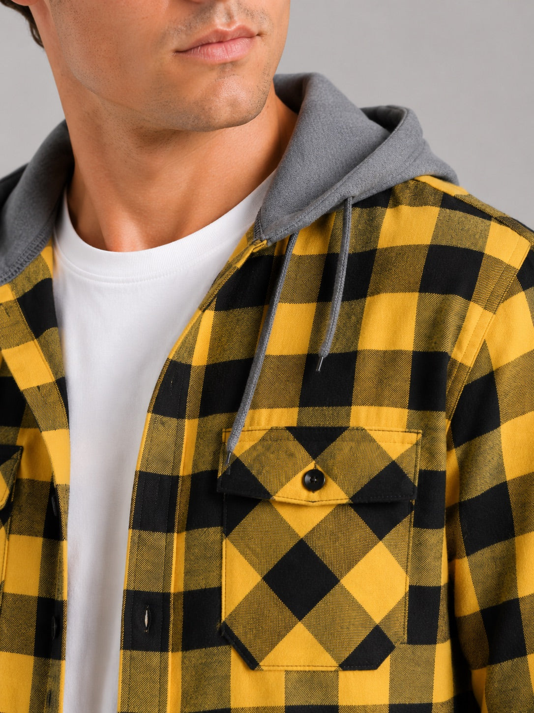 Men’s Check Hooded Flannel Autumn Jacket Long Sleeve Button-Down Flannel for Autumn Casual Steetwear and Outdoor Wear