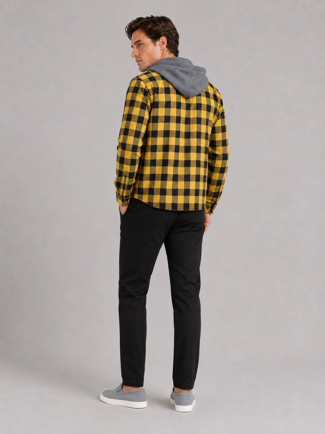 Men’s Check Hooded Flannel Autumn Jacket Long Sleeve Button-Down Flannel for Autumn Casual Steetwear and Outdoor Wear