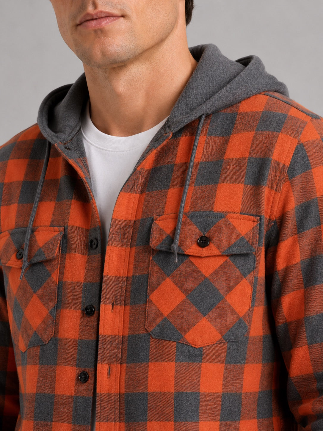 Men’s Check Hooded Flannel Autumn Jacket Long Sleeve Button-Down Flannel for Autumn Casual Steetwear and Outdoor Wear