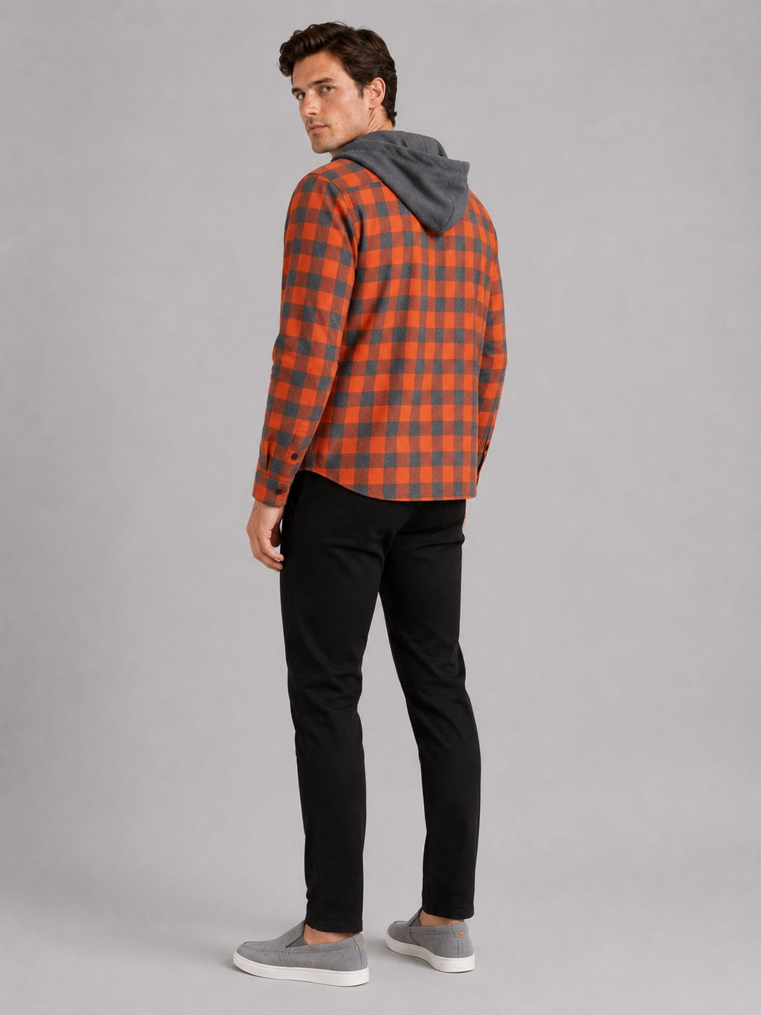 Men’s Check Hooded Flannel Autumn Jacket Long Sleeve Button-Down Flannel for Autumn Casual Steetwear and Outdoor Wear