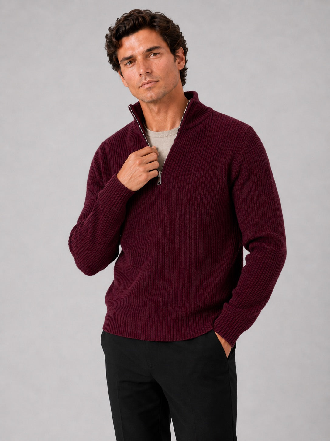 Men’s Half Zip Jumper Thick Knit Pullover Warm Winter Top for Business and Casual Wear