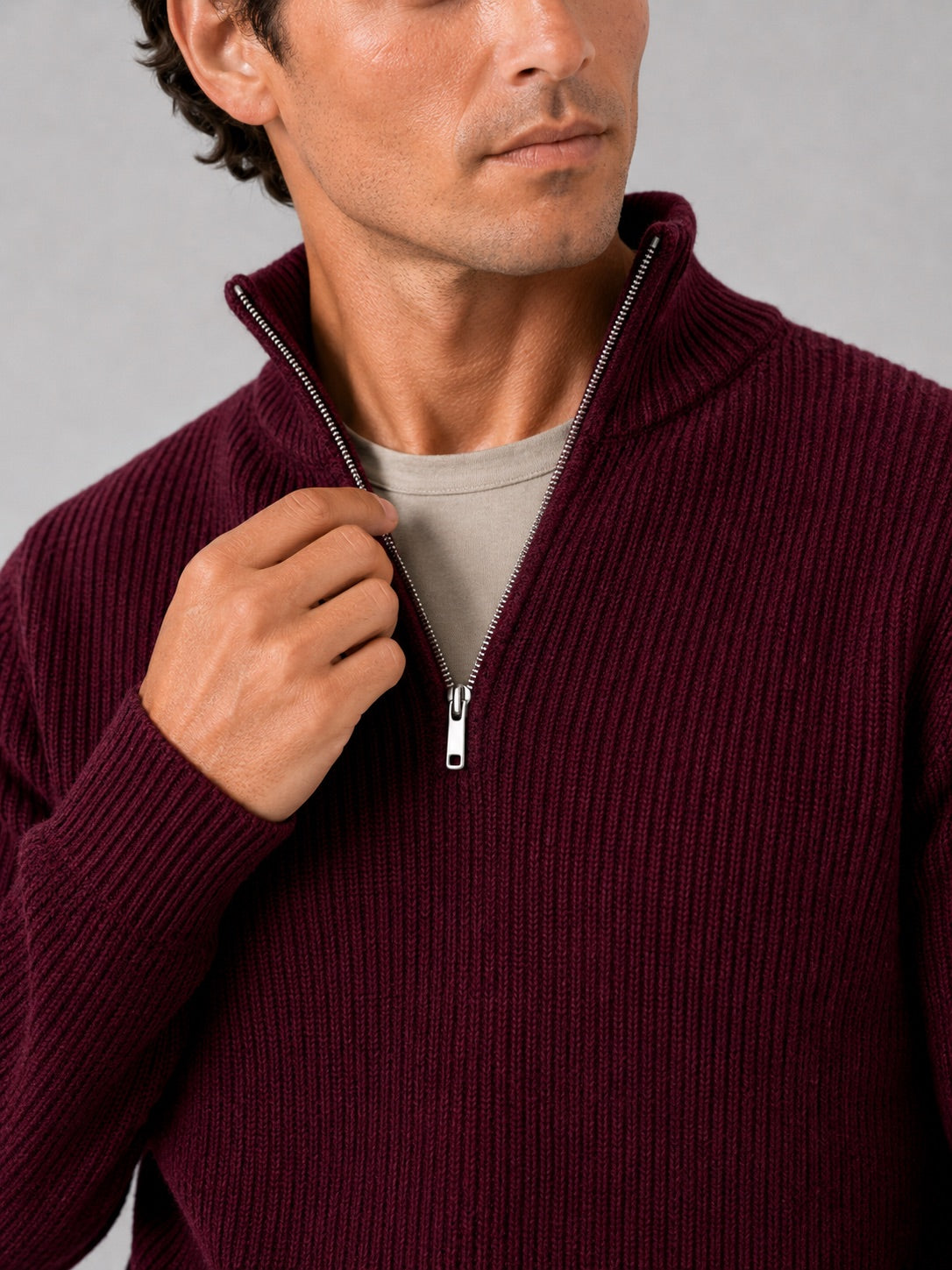 Men’s Half Zip Jumper Thick Knit Pullover Warm Winter Top for Business and Casual Wear