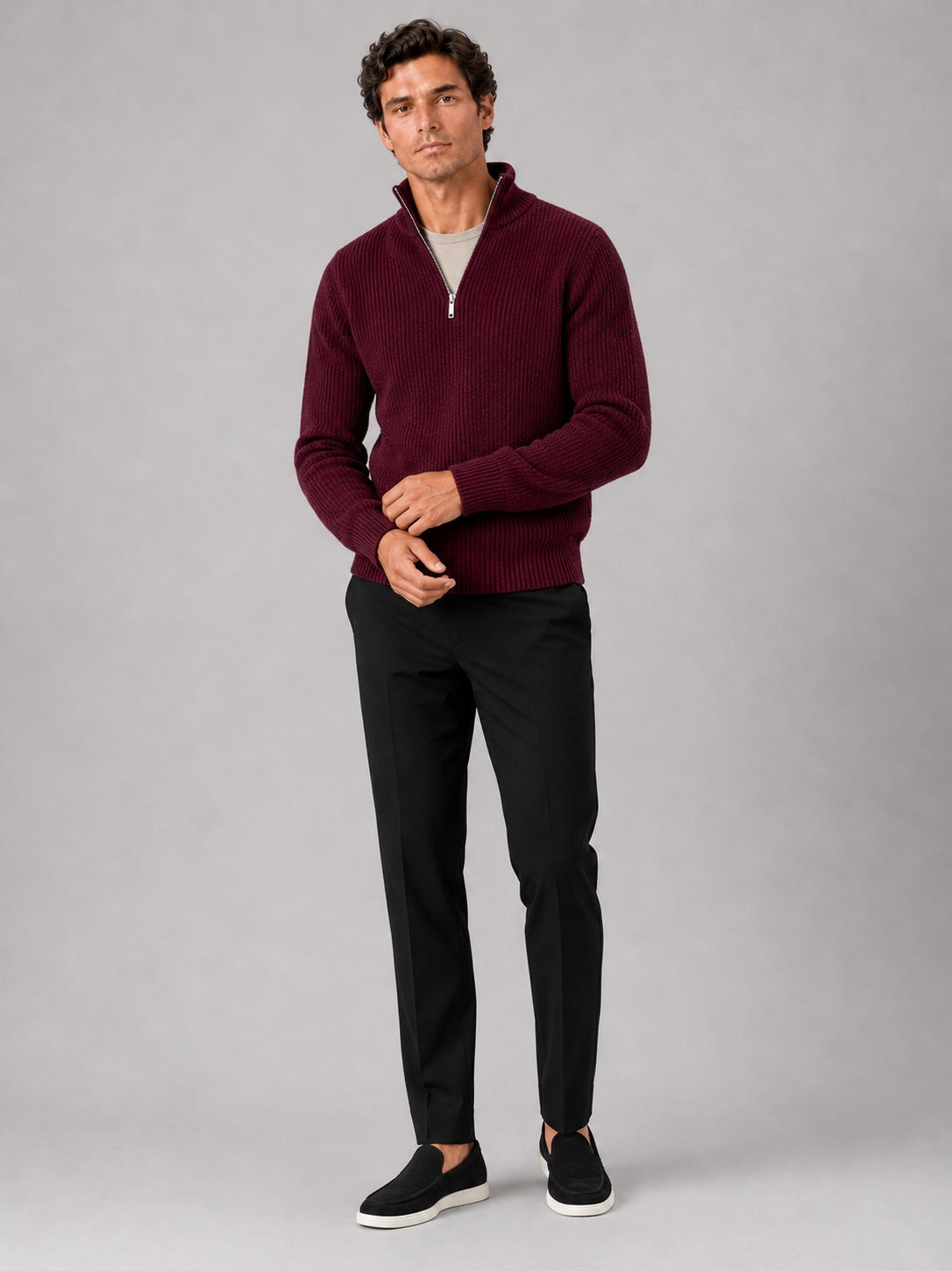 Men’s Half Zip Jumper Thick Knit Pullover Warm Winter Top for Business and Casual Wear