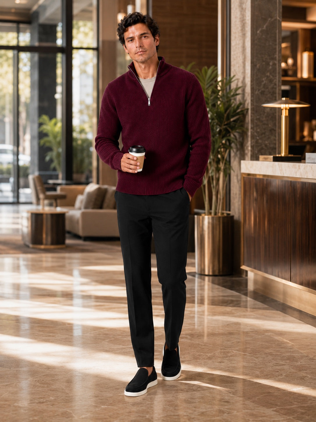 Men’s Half Zip Jumper Thick Knit Pullover Warm Winter Top for Business and Casual Wear