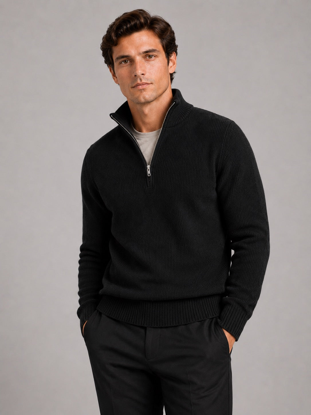 Men’s Half Zip Jumper Thick Knit Pullover Warm Winter Top for Business and Casual Wear