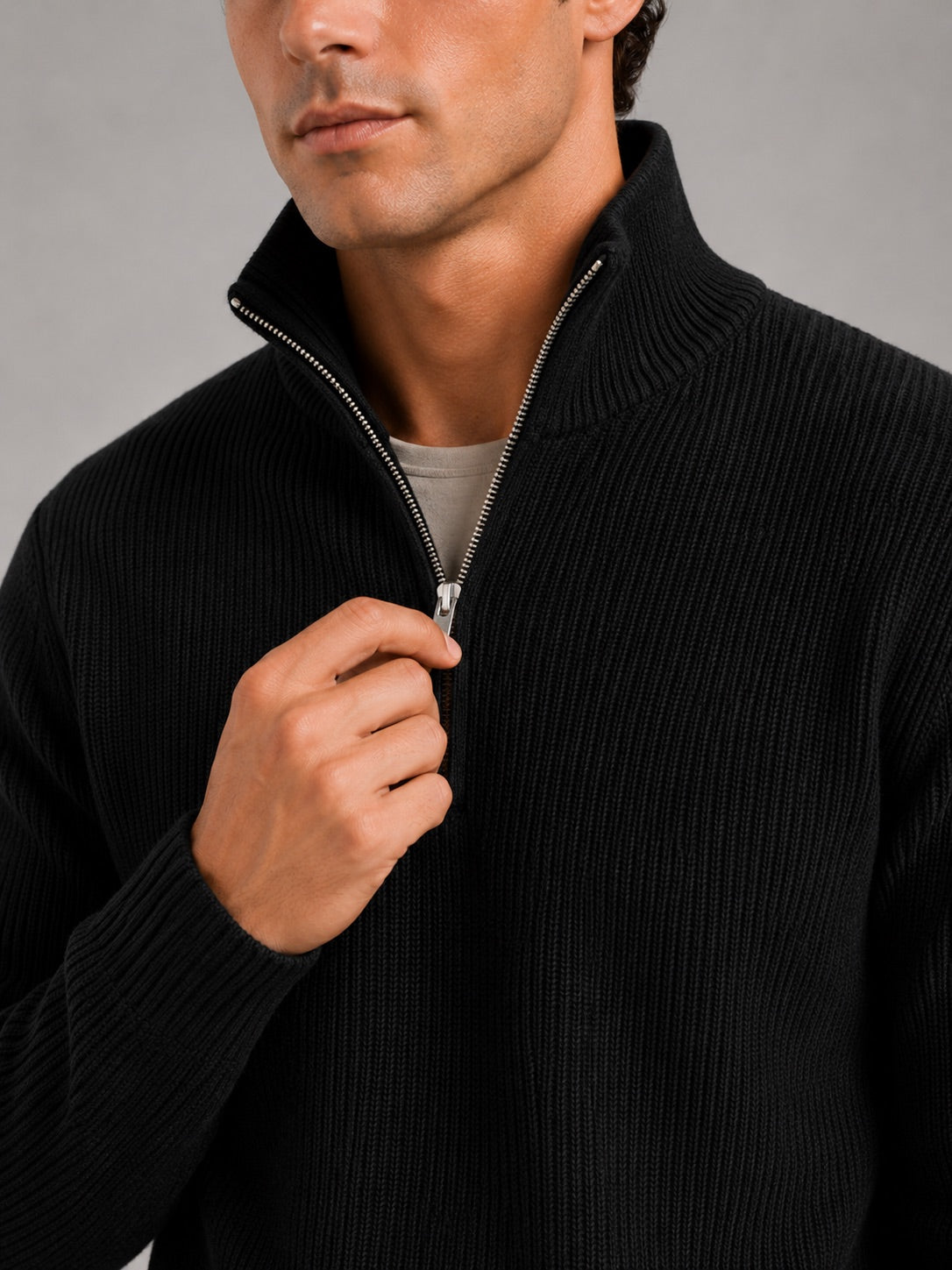Men’s Half Zip Jumper Thick Knit Pullover Warm Winter Top for Business and Casual Wear