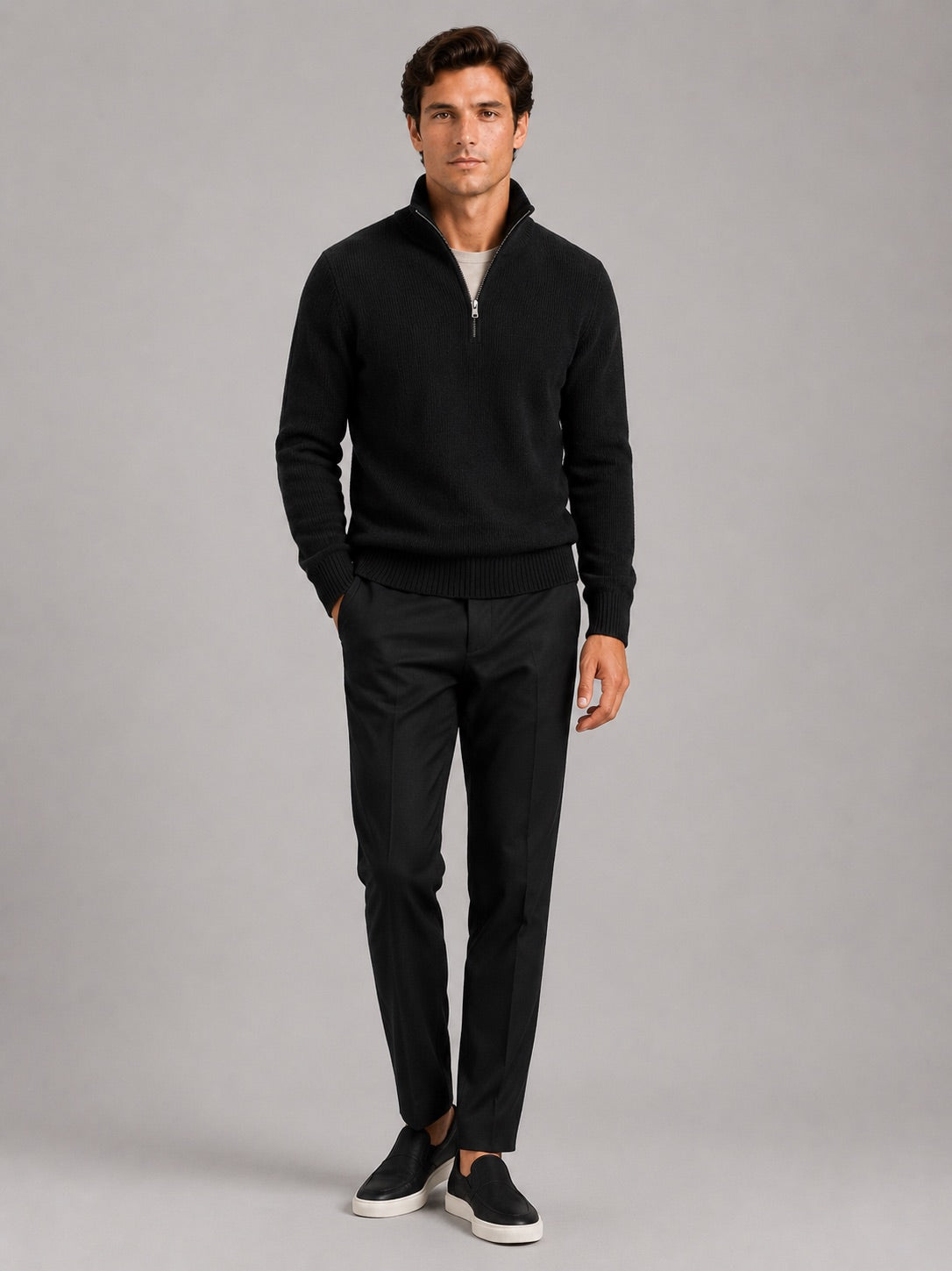 Men’s Half Zip Jumper Thick Knit Pullover Warm Winter Top for Business and Casual Wear
