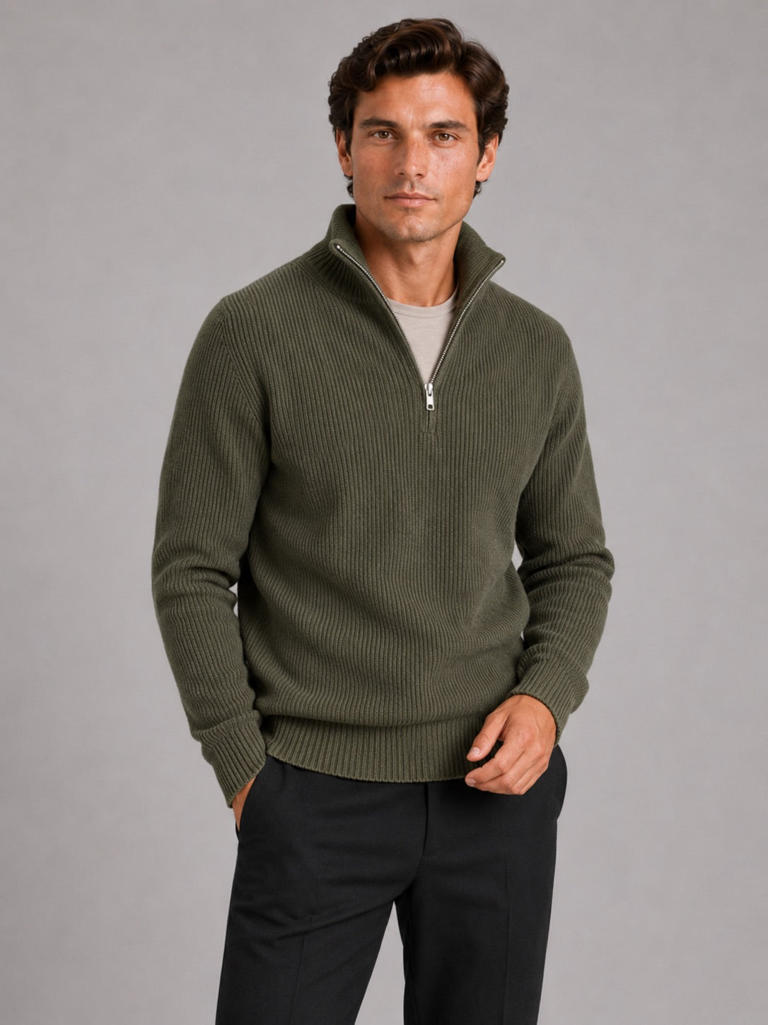 Men’s Half Zip Jumper Thick Knit Pullover Warm Winter Top for Business and Casual Wear