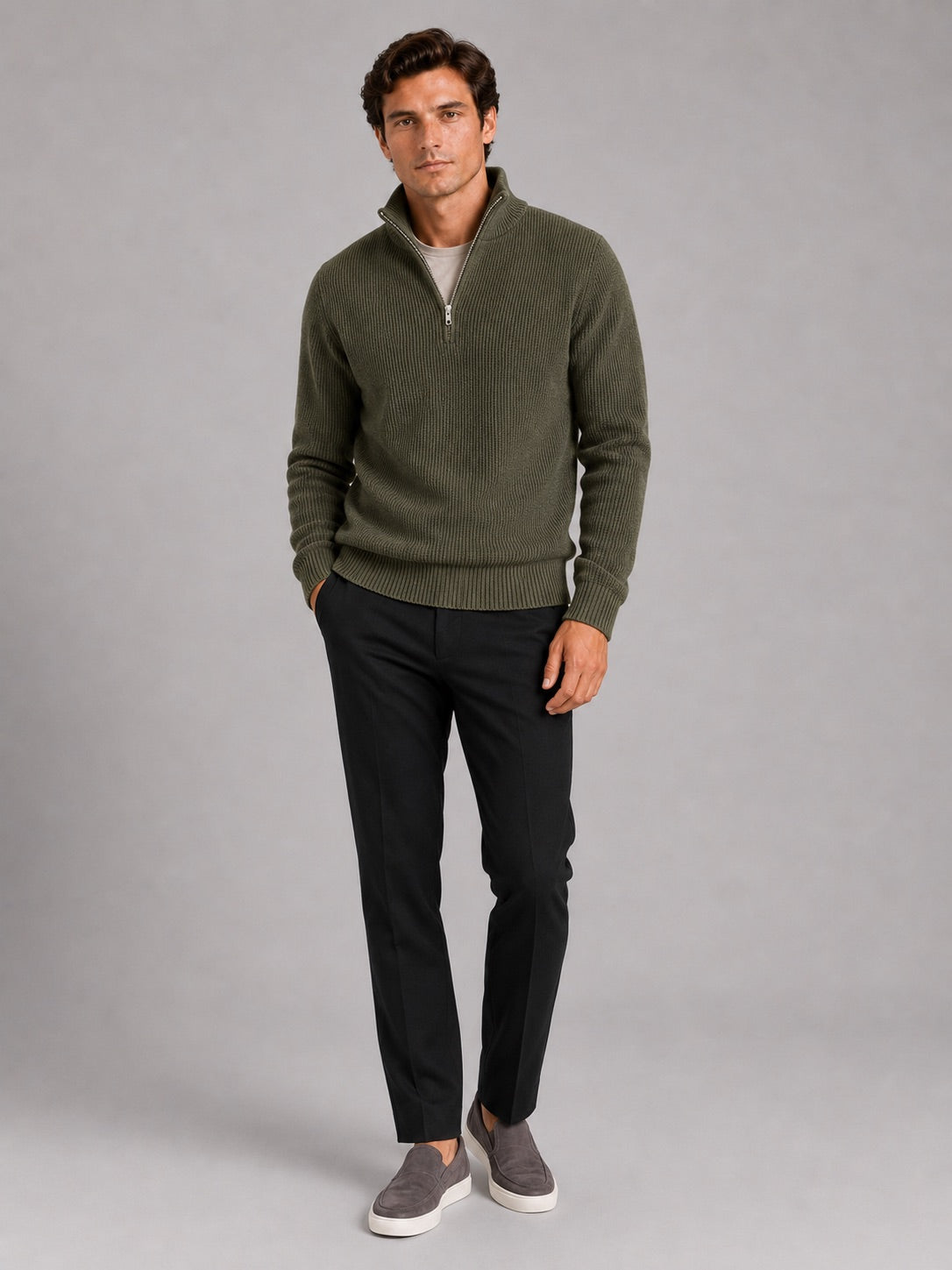 Men’s Half Zip Jumper Thick Knit Pullover Warm Winter Top for Business and Casual Wear