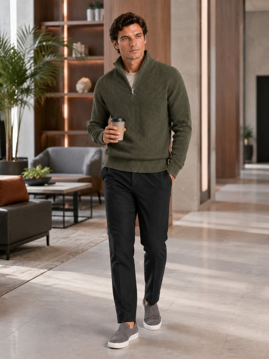 Men’s Half Zip Jumper Thick Knit Pullover Warm Winter Top for Business and Casual Wear