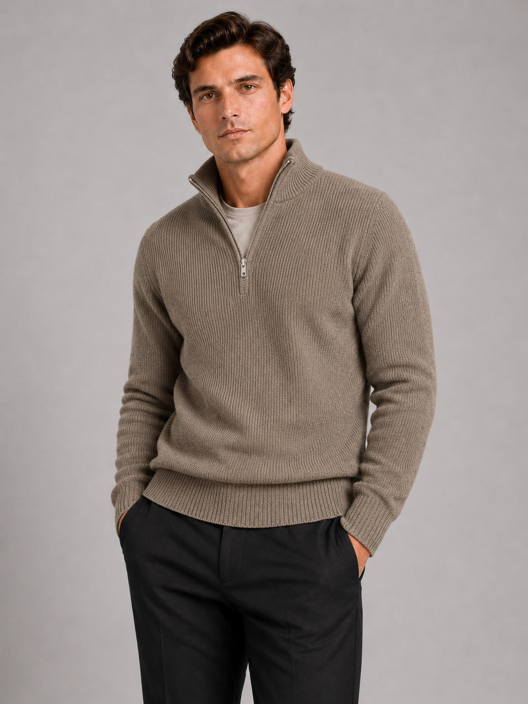 Men’s Half Zip Jumper Thick Knit Pullover Warm Winter Top for Business and Casual Wear