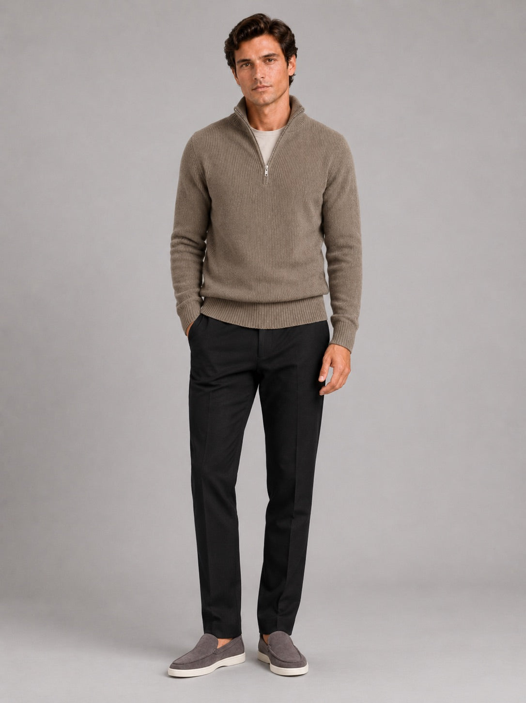 Men’s Half Zip Jumper Thick Knit Pullover Warm Winter Top for Business and Casual Wear