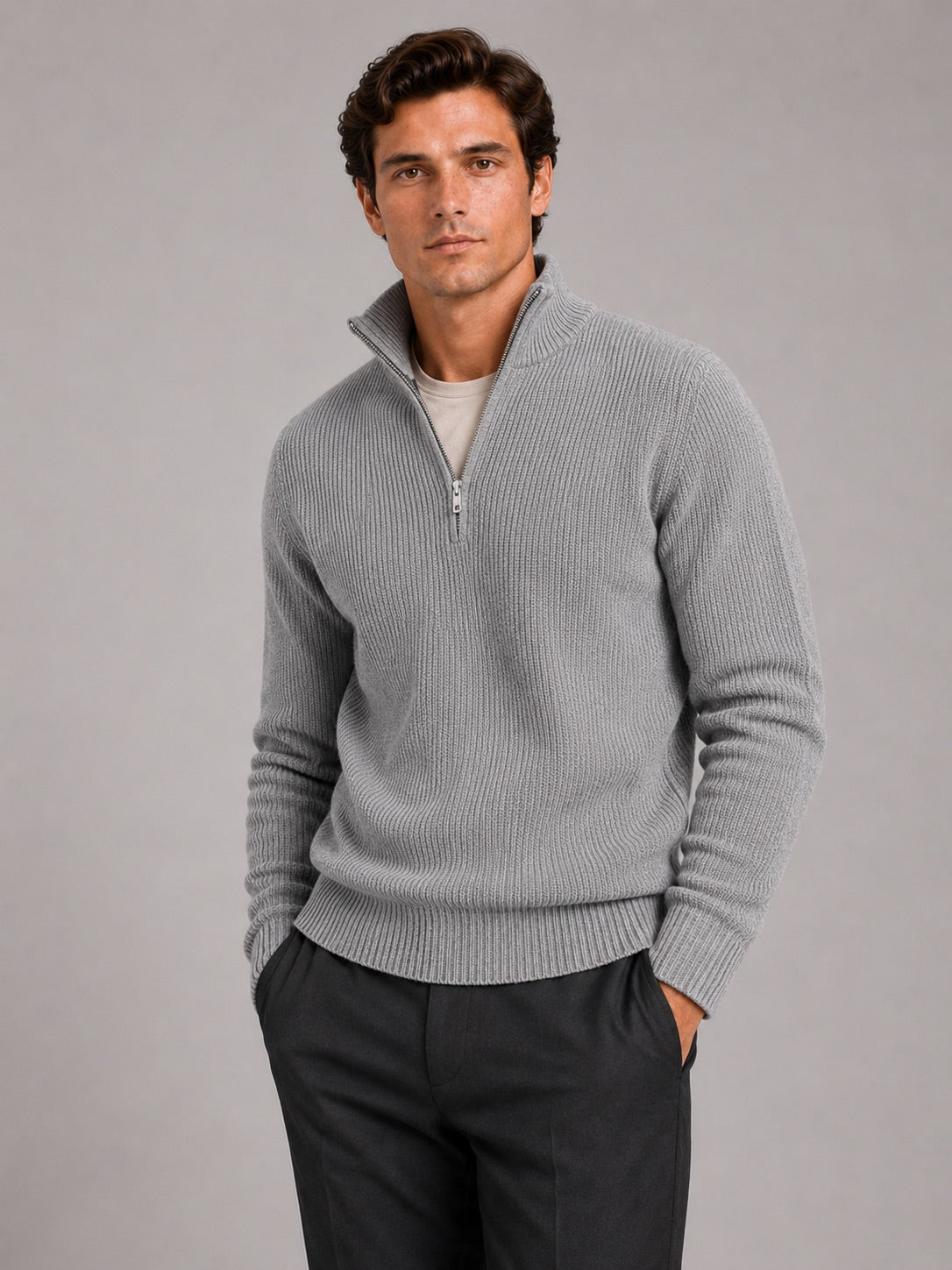 Men’s Half Zip Jumper Thick Knit Pullover Warm Winter Top for Business and Casual Wear