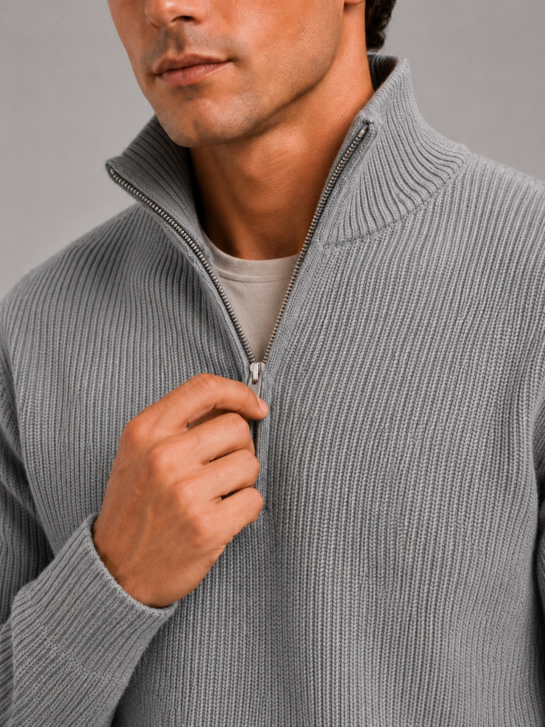 Men’s Half Zip Jumper Thick Knit Pullover Warm Winter Top for Business and Casual Wear