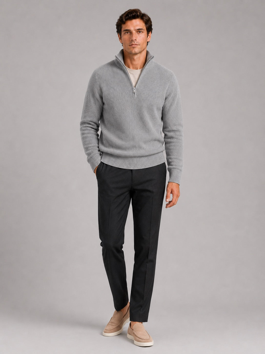 Men’s Half Zip Jumper Thick Knit Pullover Warm Winter Top for Business and Casual Wear