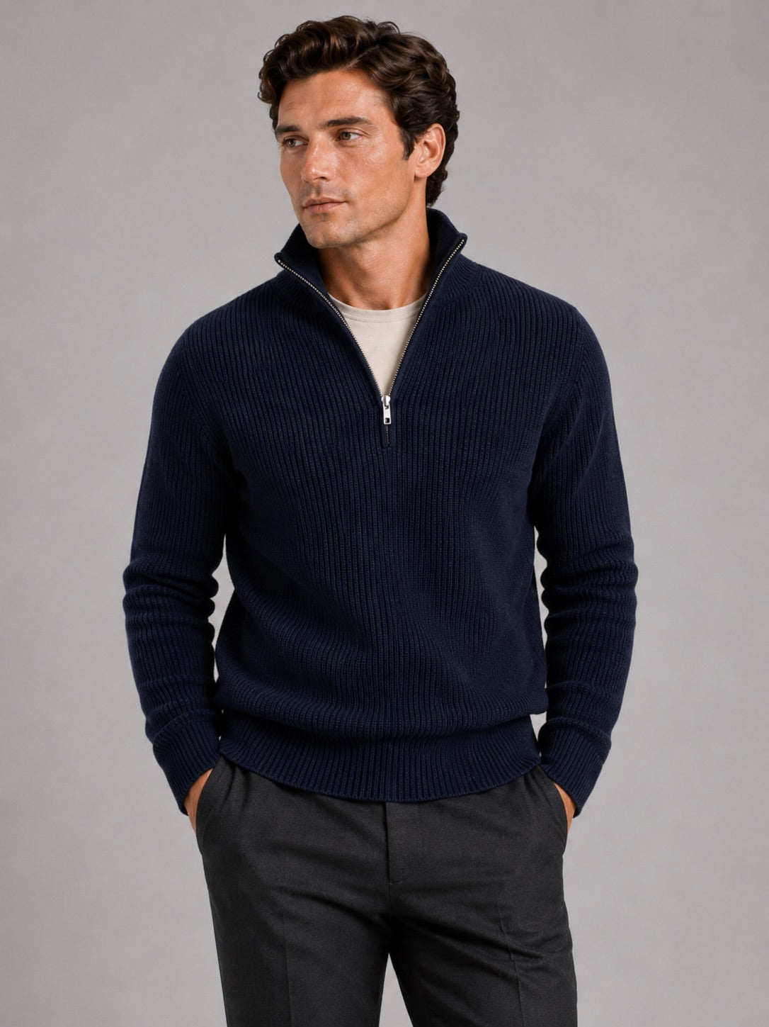 Men’s Half Zip Jumper Thick Knit Pullover Warm Winter Top for Business and Casual Wear