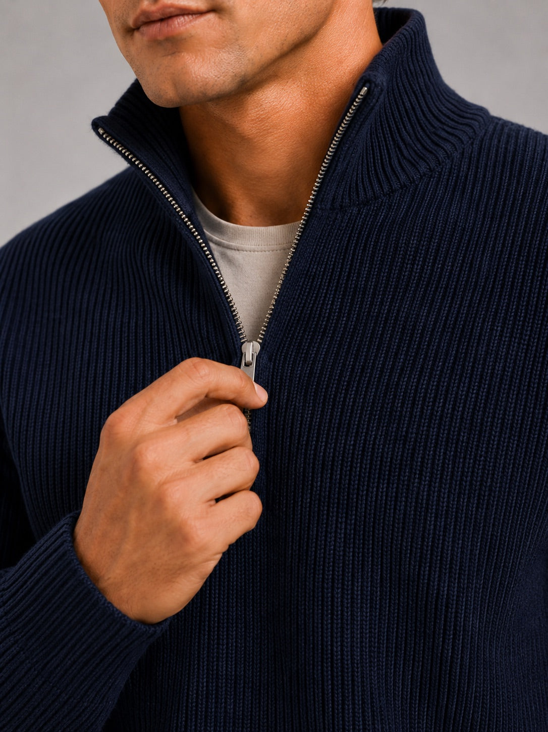 Men’s Half Zip Jumper Thick Knit Pullover Warm Winter Top for Business and Casual Wear