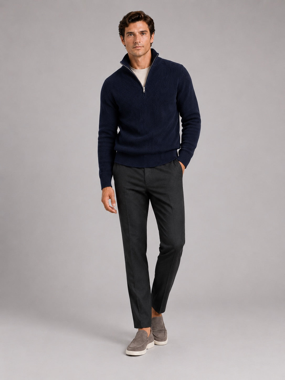 Men’s Half Zip Jumper Thick Knit Pullover Warm Winter Top for Business and Casual Wear