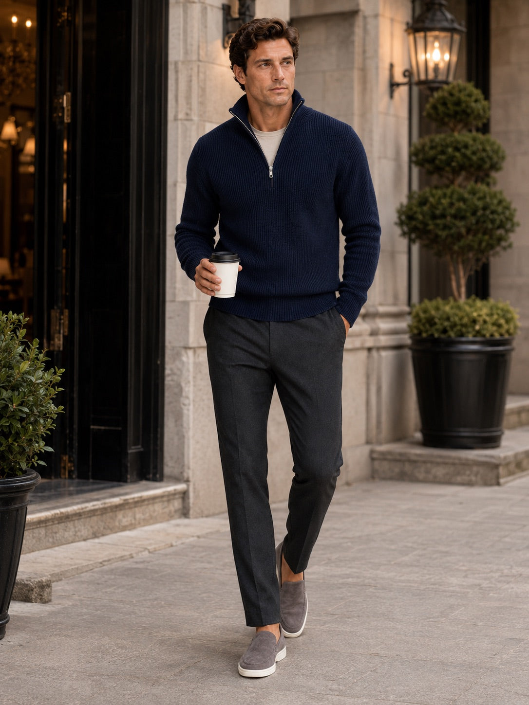 Men’s Half Zip Jumper Thick Knit Pullover Warm Winter Top for Business and Casual Wear