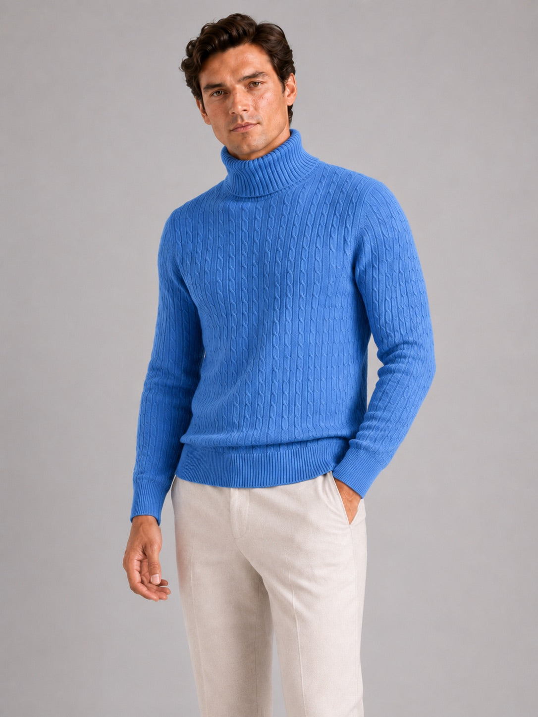 Men’s Cable Knit Roll Neck Jumper Slim Fit Heavyweight Winter Pullover for Casual and Everyday Wear