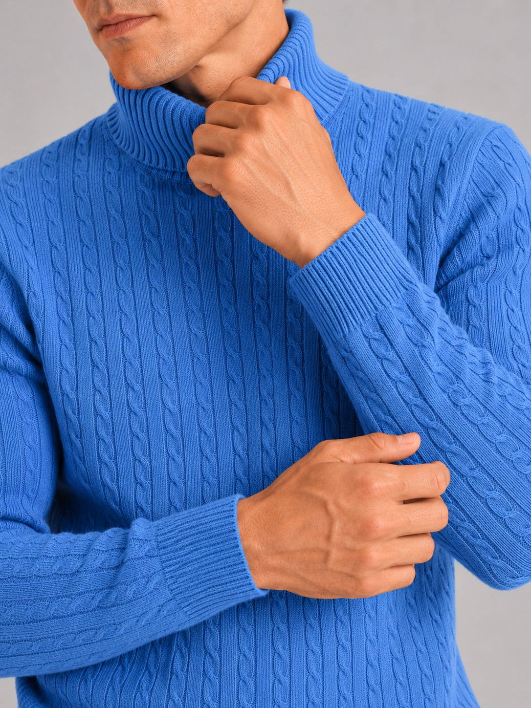 Men’s Cable Knit Roll Neck Jumper Slim Fit Heavyweight Winter Pullover for Casual and Everyday Wear