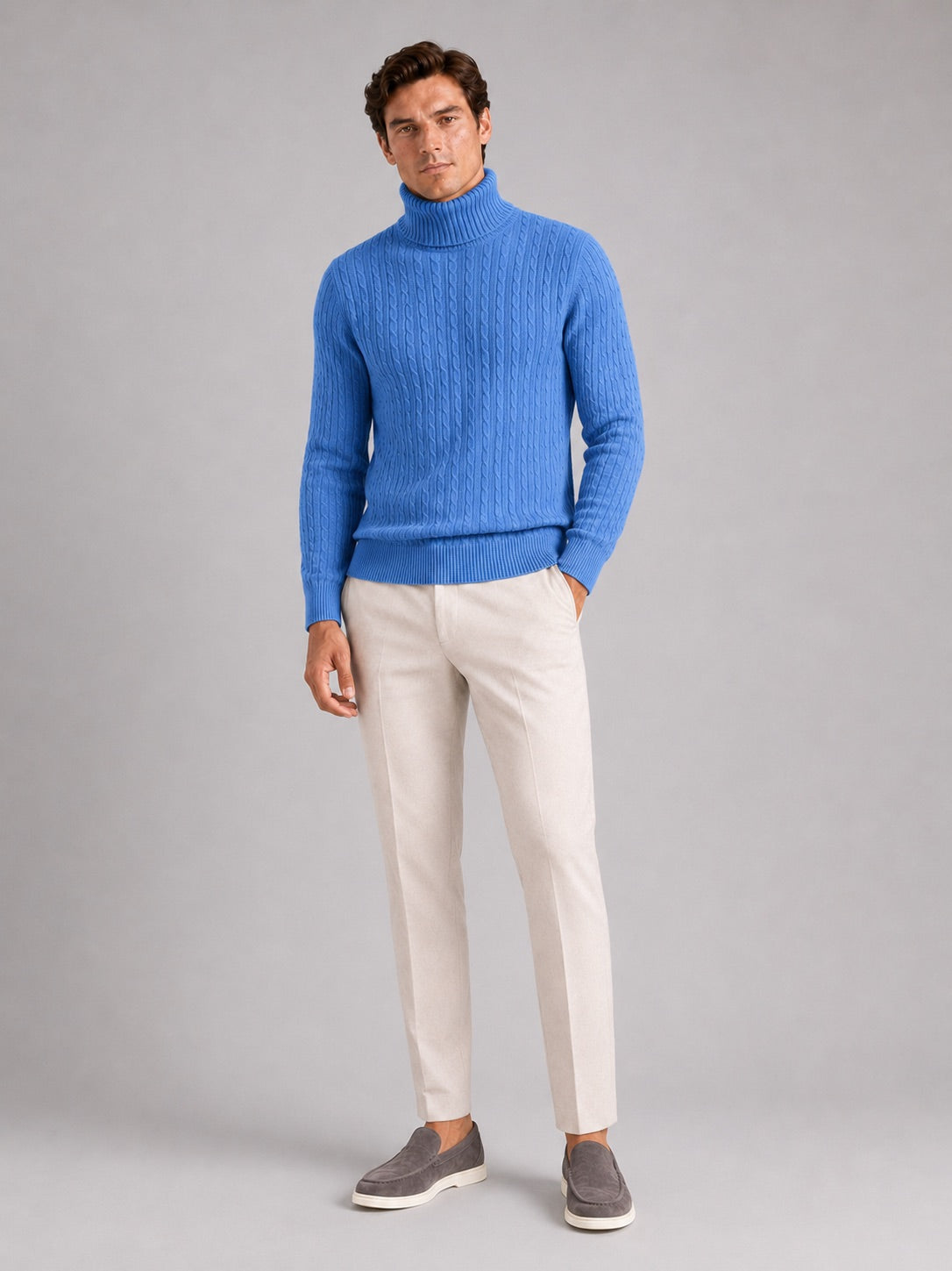 Men’s Cable Knit Roll Neck Jumper Slim Fit Heavyweight Winter Pullover for Casual and Everyday Wear