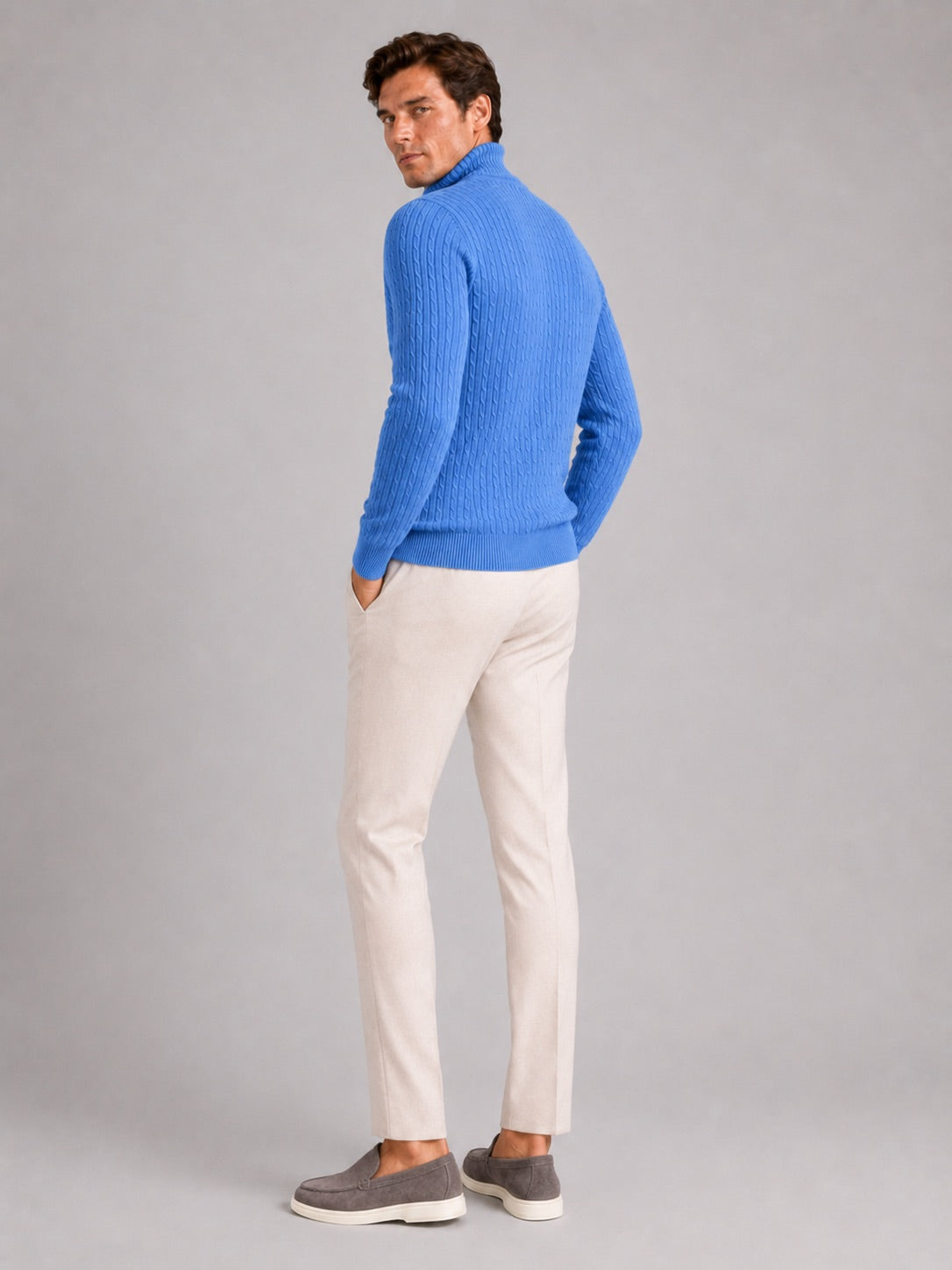 Men’s Cable Knit Roll Neck Jumper Slim Fit Heavyweight Winter Pullover for Casual and Everyday Wear