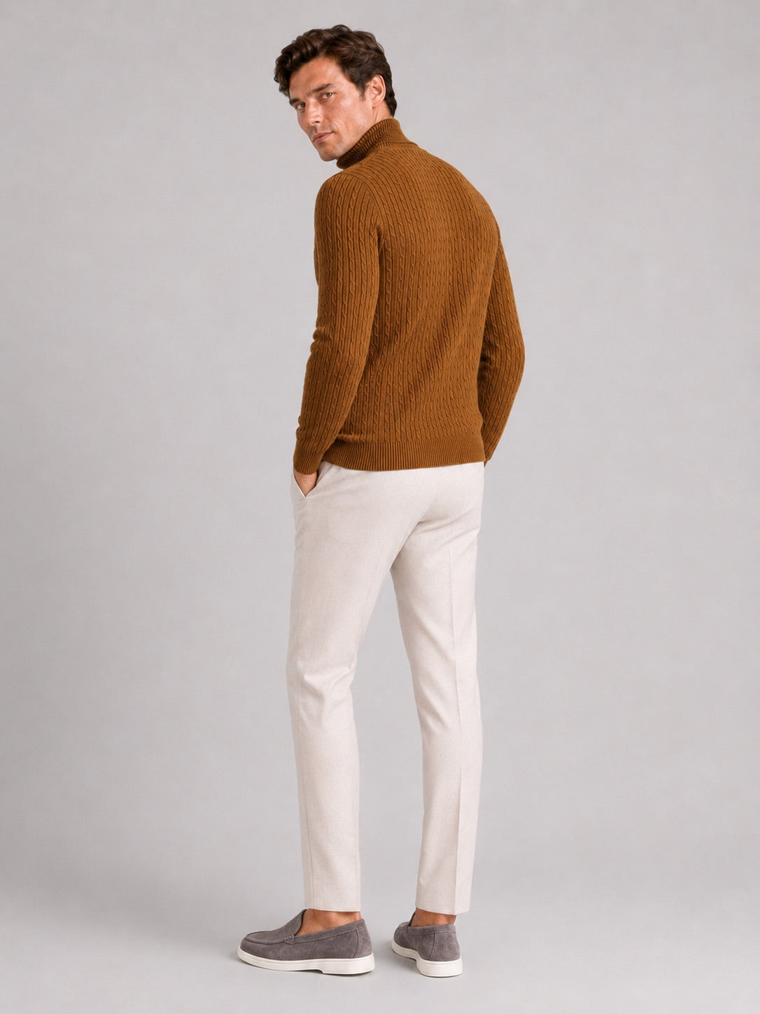 Men’s Cable Knit Roll Neck Jumper Slim Fit Heavyweight Winter Pullover for Casual and Everyday Wear