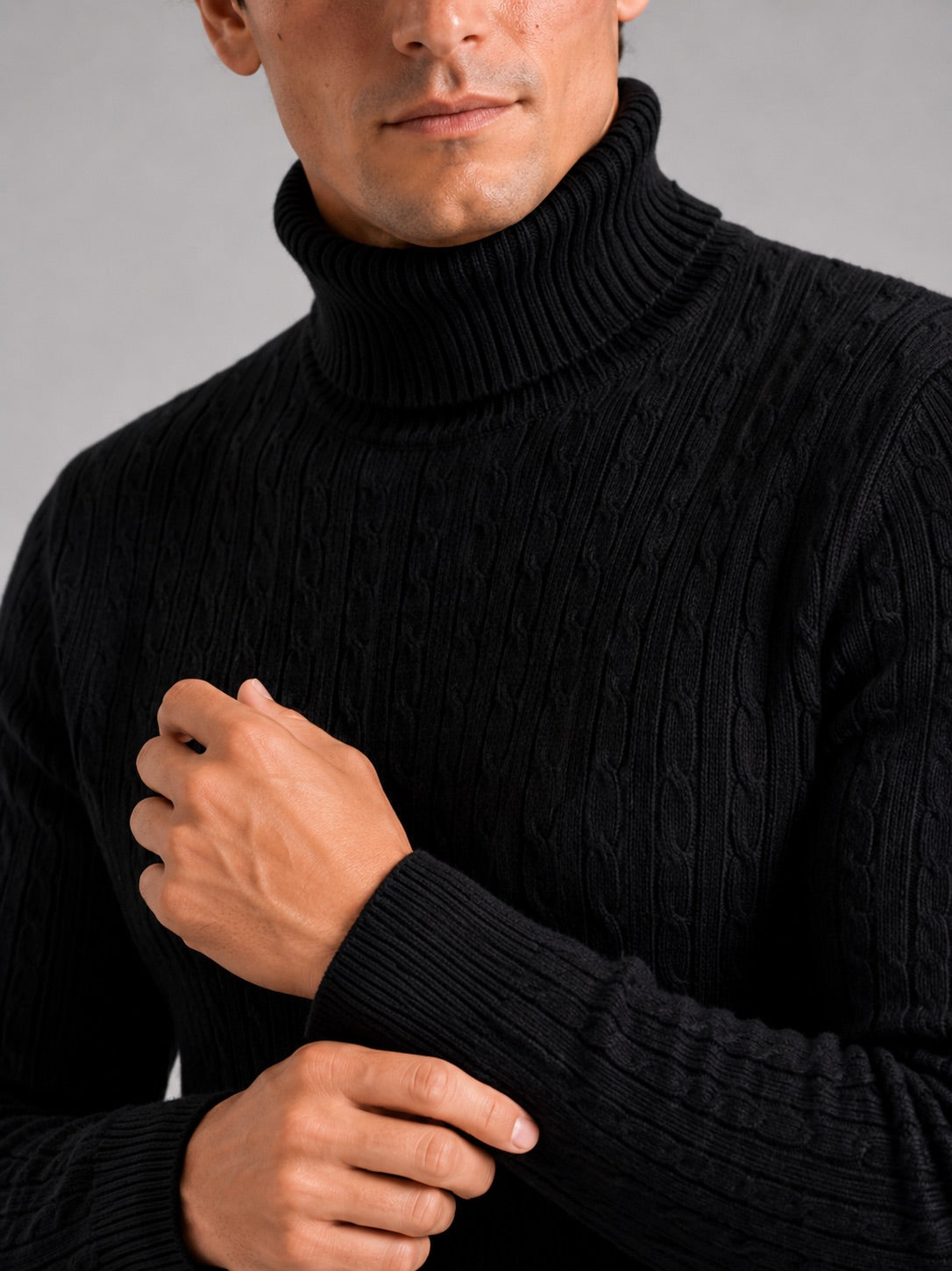 Men’s Cable Knit Roll Neck Jumper Slim Fit Heavyweight Winter Pullover for Casual and Everyday Wear