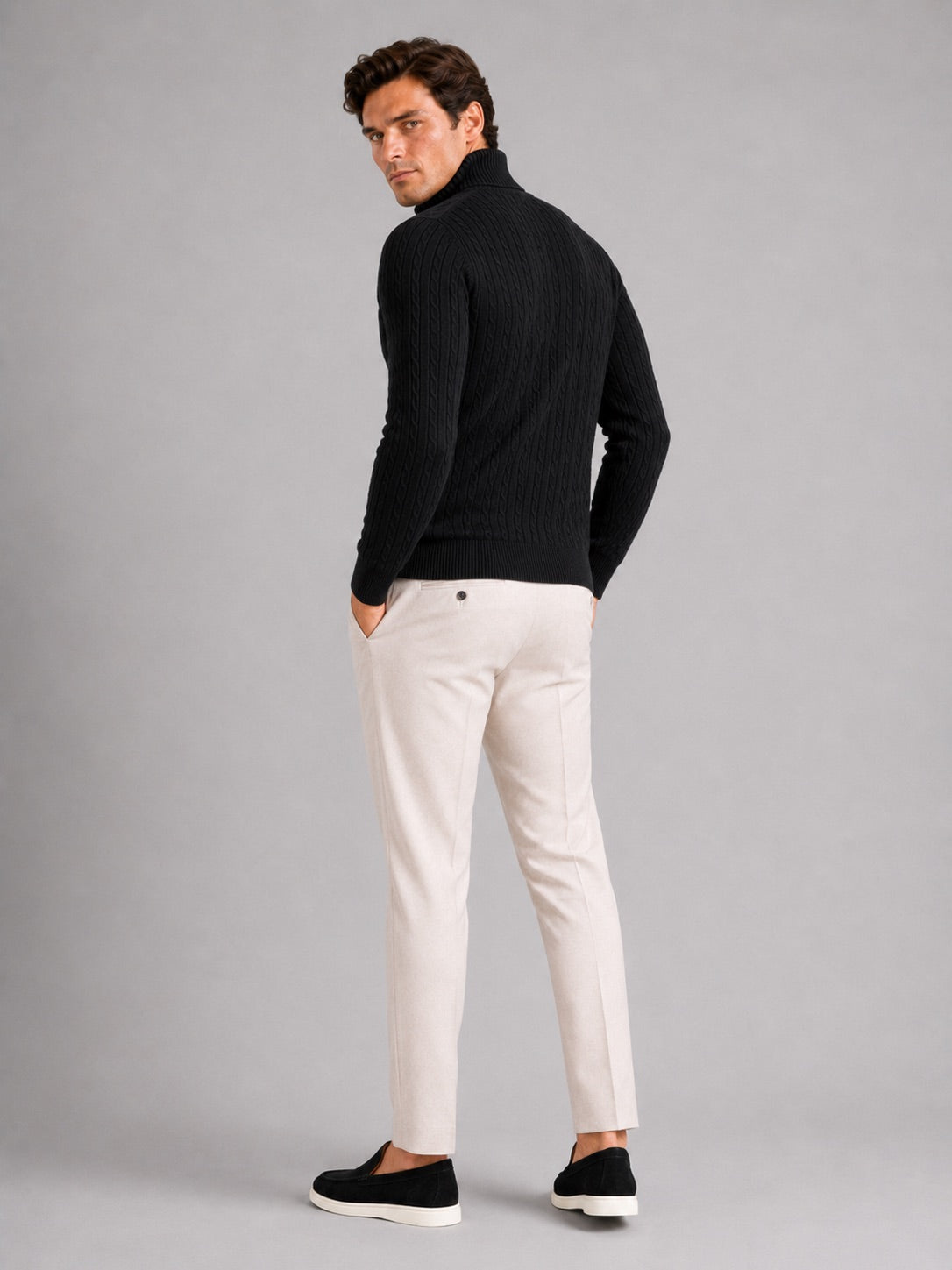 Men’s Cable Knit Roll Neck Jumper Slim Fit Heavyweight Winter Pullover for Casual and Everyday Wear